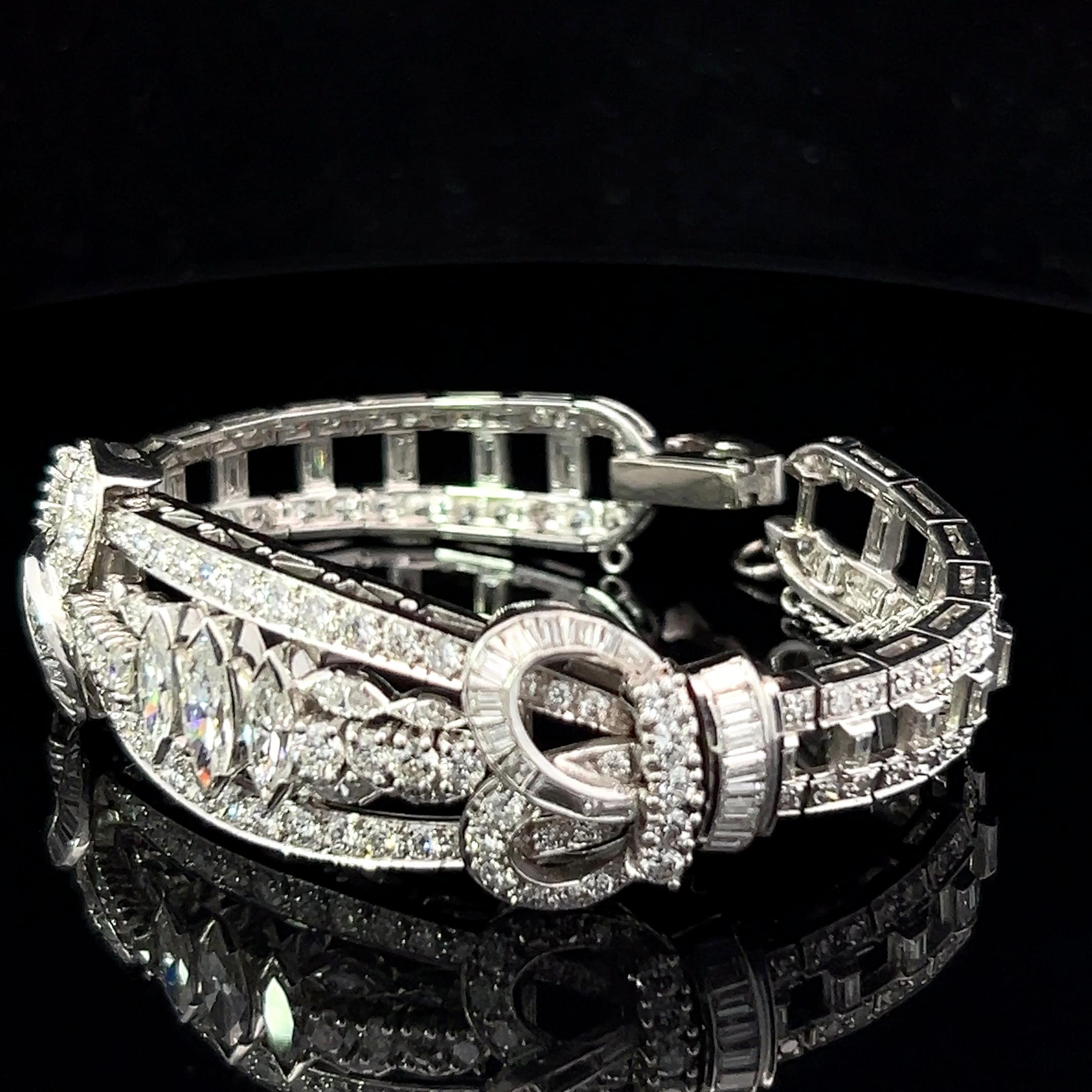 12 Carat Diamond Round Marquise Baguette 18 Karat Gold Vintage Classic Bracelet For Sale 4