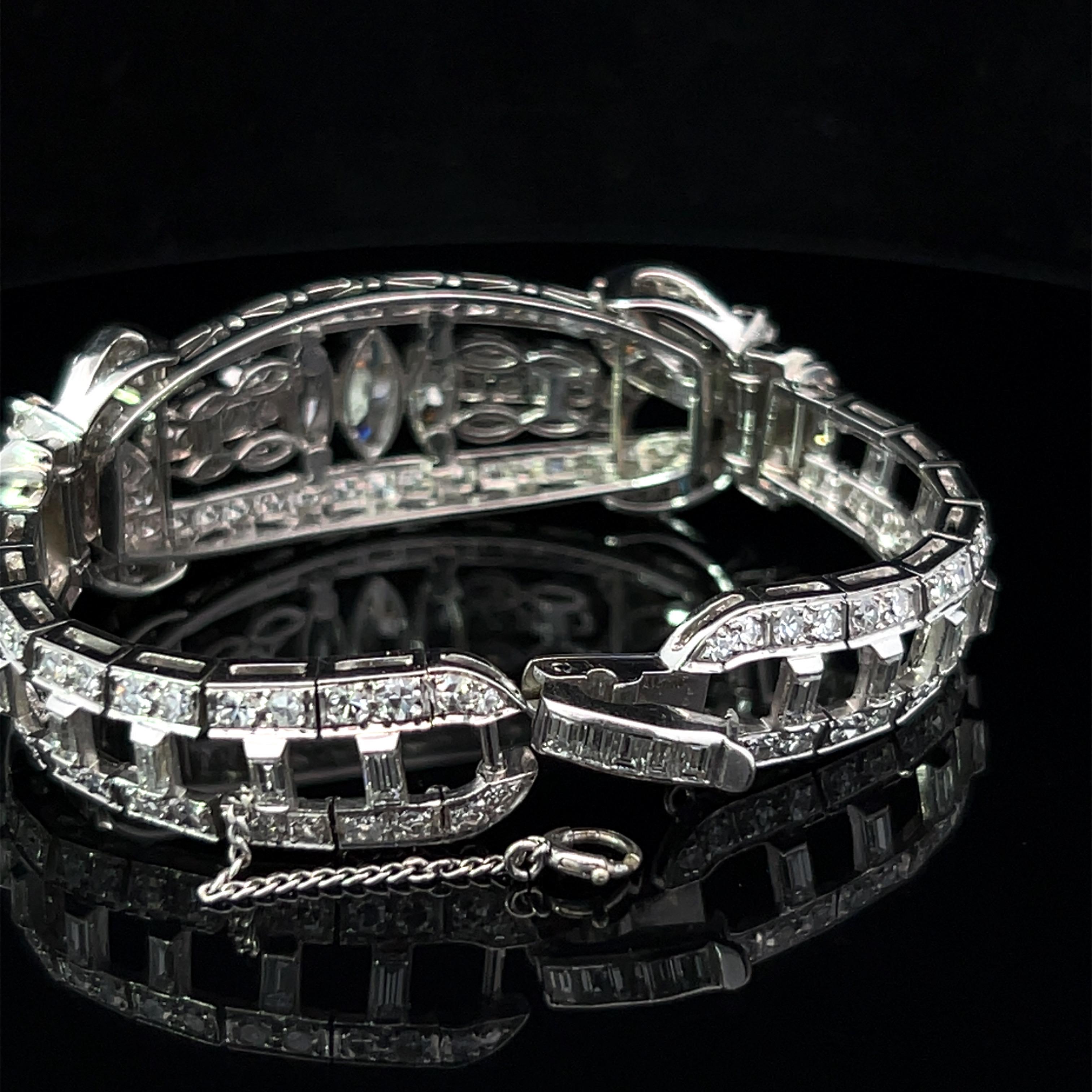 12 Carat Diamond Round Marquise Baguette 18 Karat Gold Vintage Classic Bracelet For Sale 5