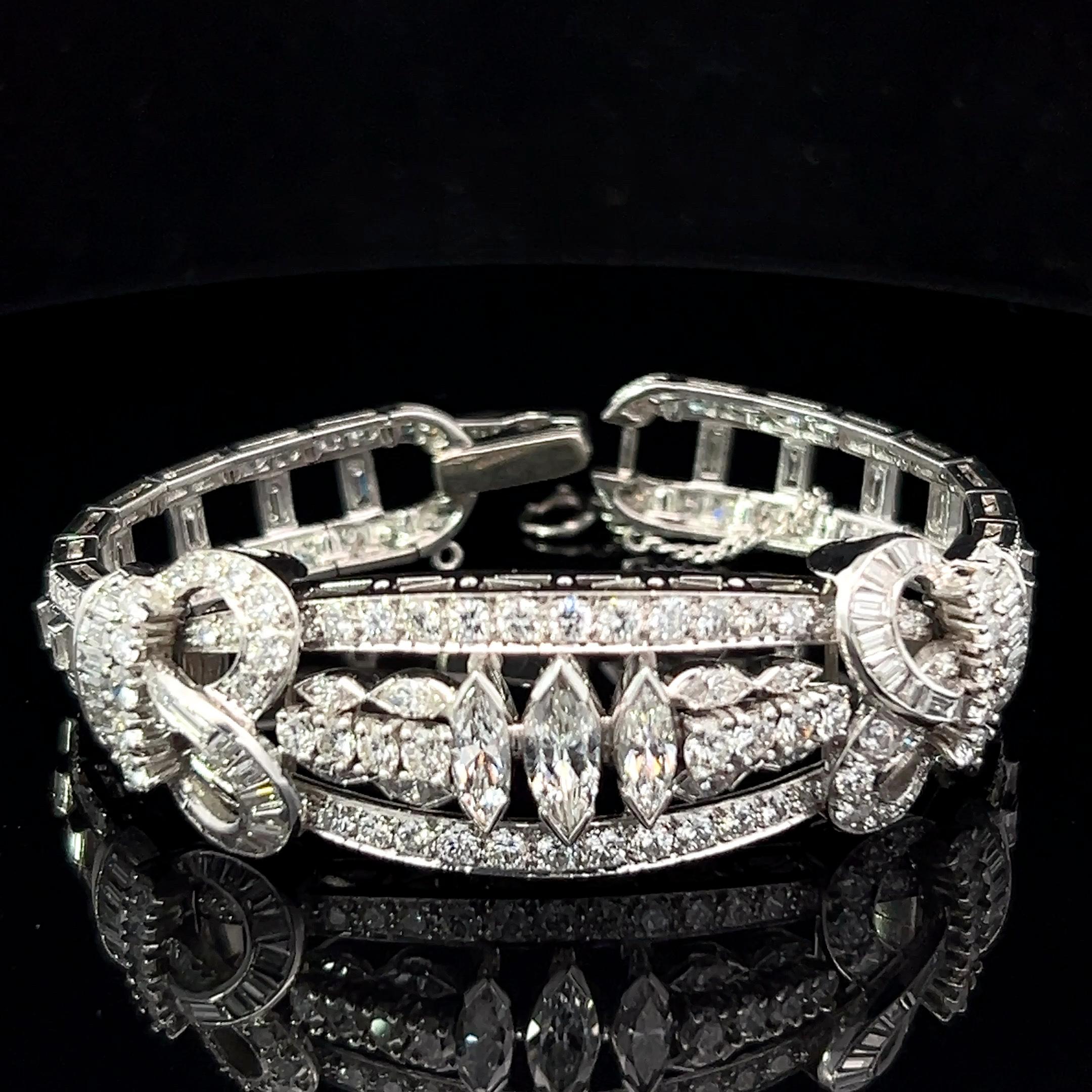 12 Carat Diamond Round Marquise Baguette 18 Karat Gold Vintage Classic Bracelet For Sale 6