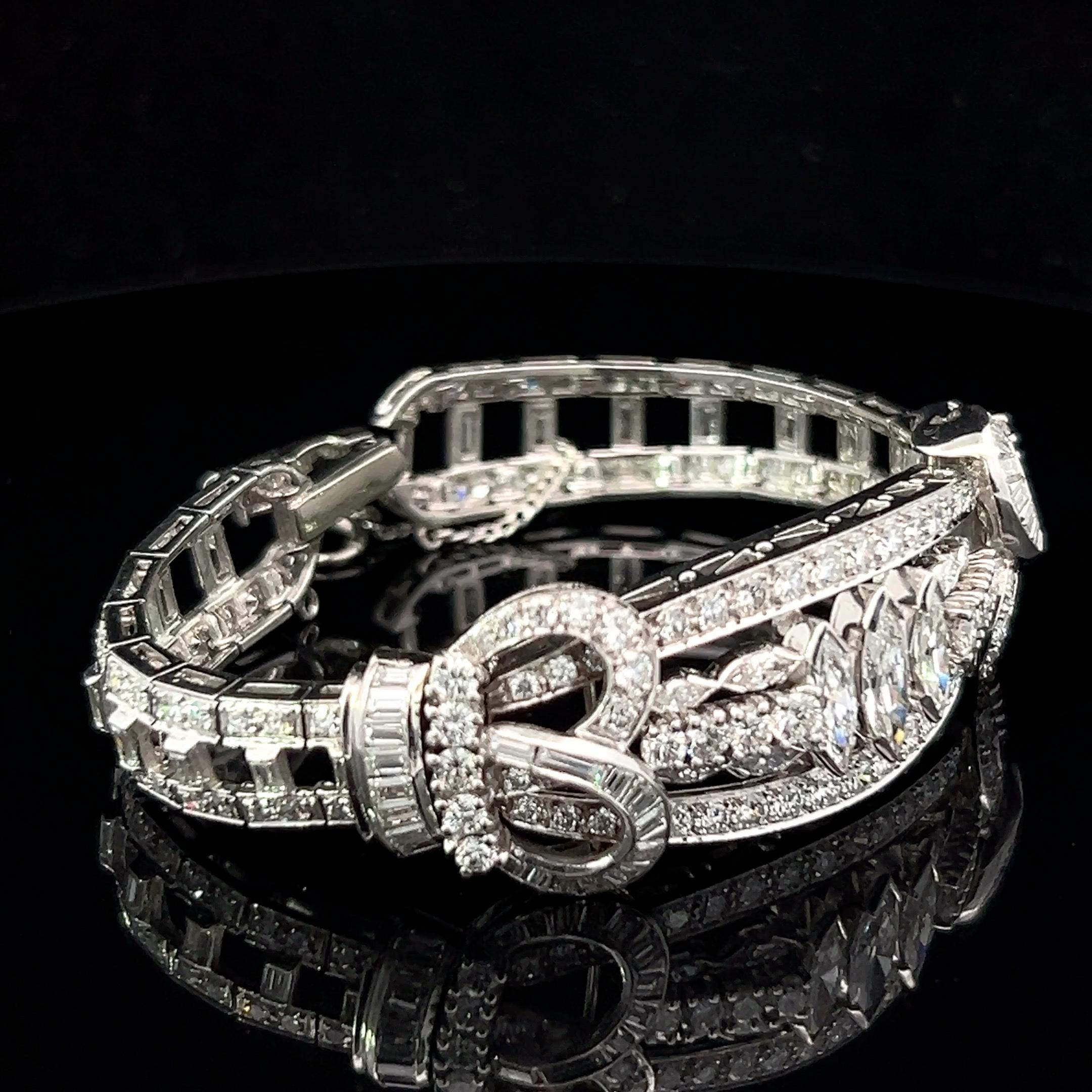 12 Carat Diamond Round Marquise Baguette 18 Karat Gold Vintage Classic Bracelet For Sale 7