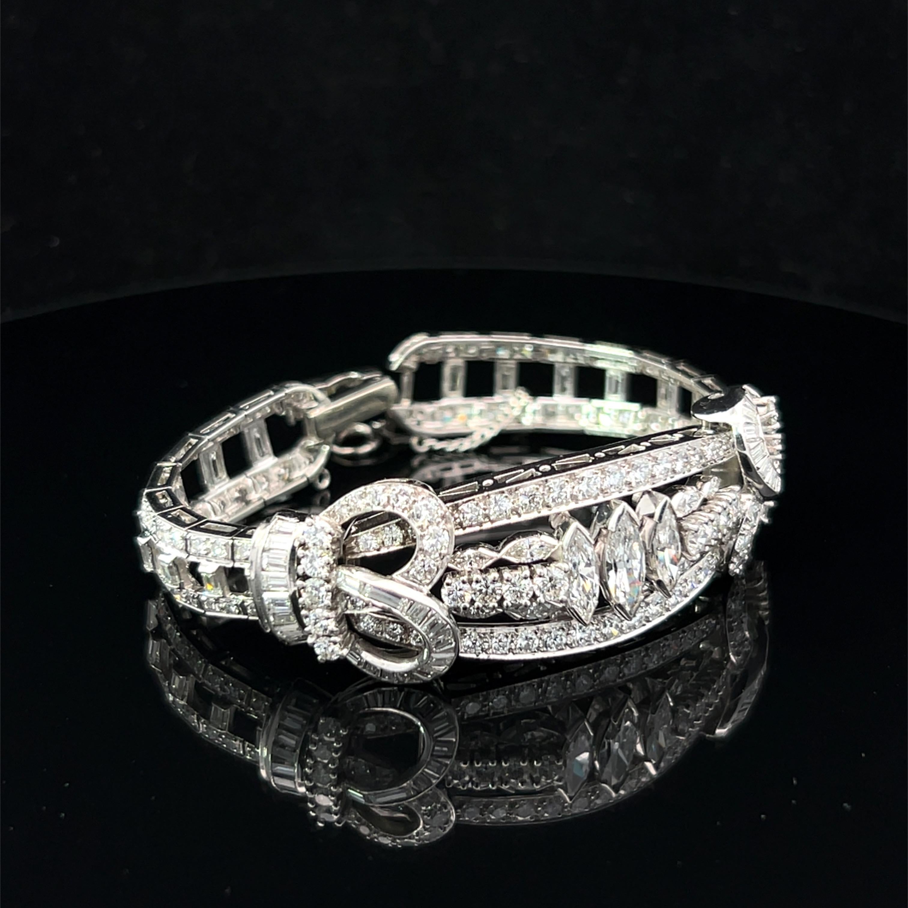 12 Carat Diamond Round Marquise Baguette 18 Karat Gold Vintage Classic Bracelet For Sale 8
