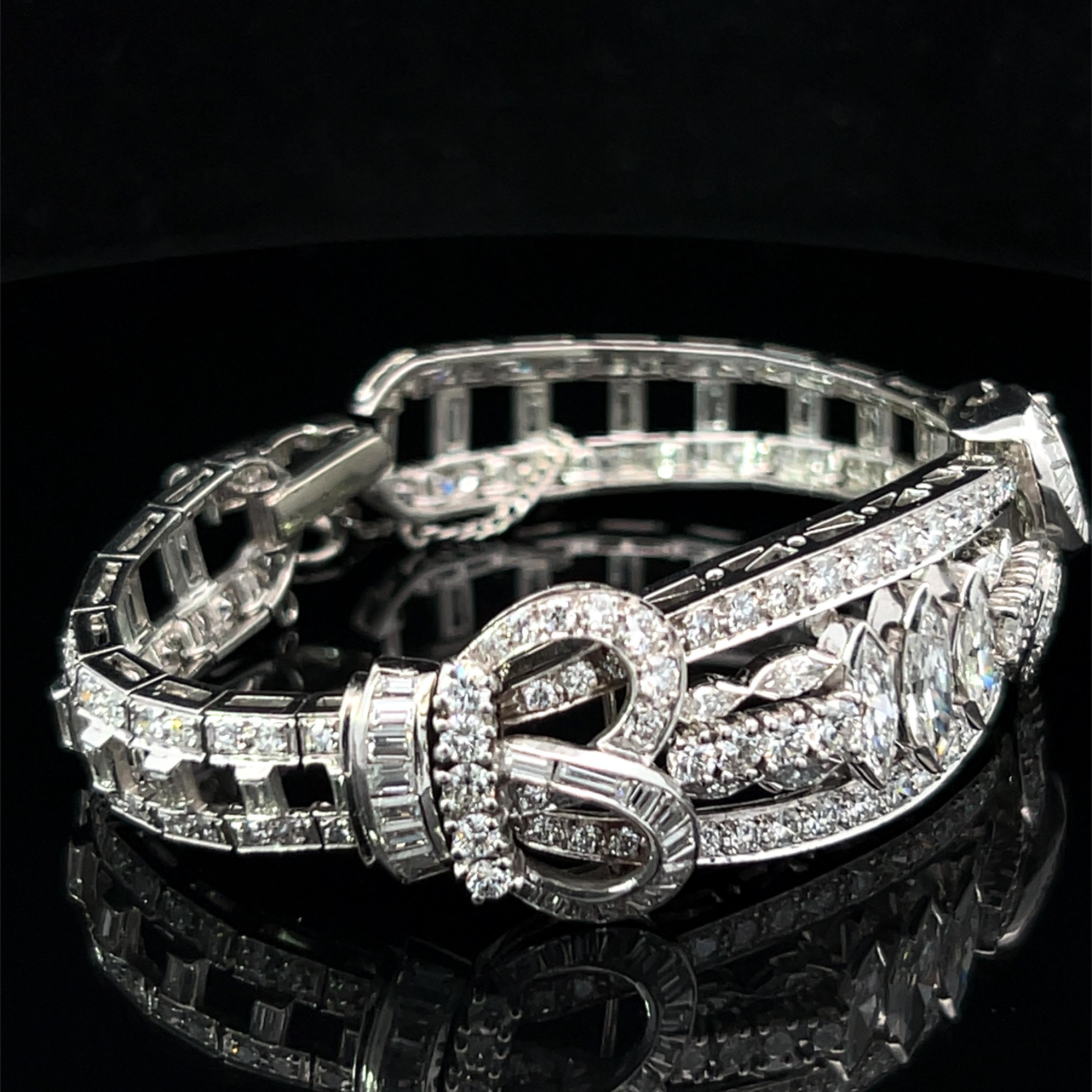 12 Carat Diamond Round Marquise Baguette 18 Karat Gold Vintage Classic Bracelet For Sale 9