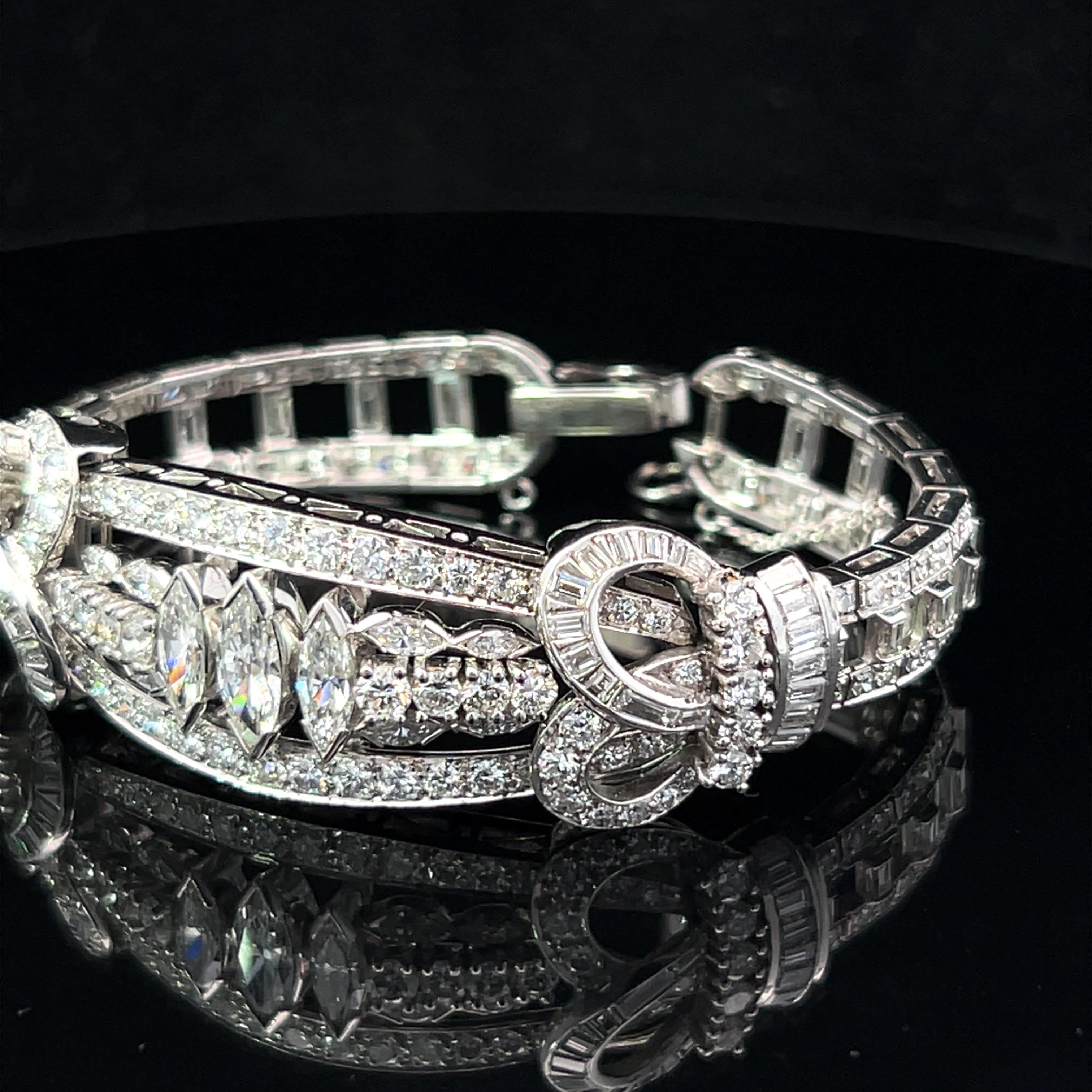 12 Carat Diamond Round Marquise Baguette 18 Karat Gold Vintage Classic Bracelet For Sale 10