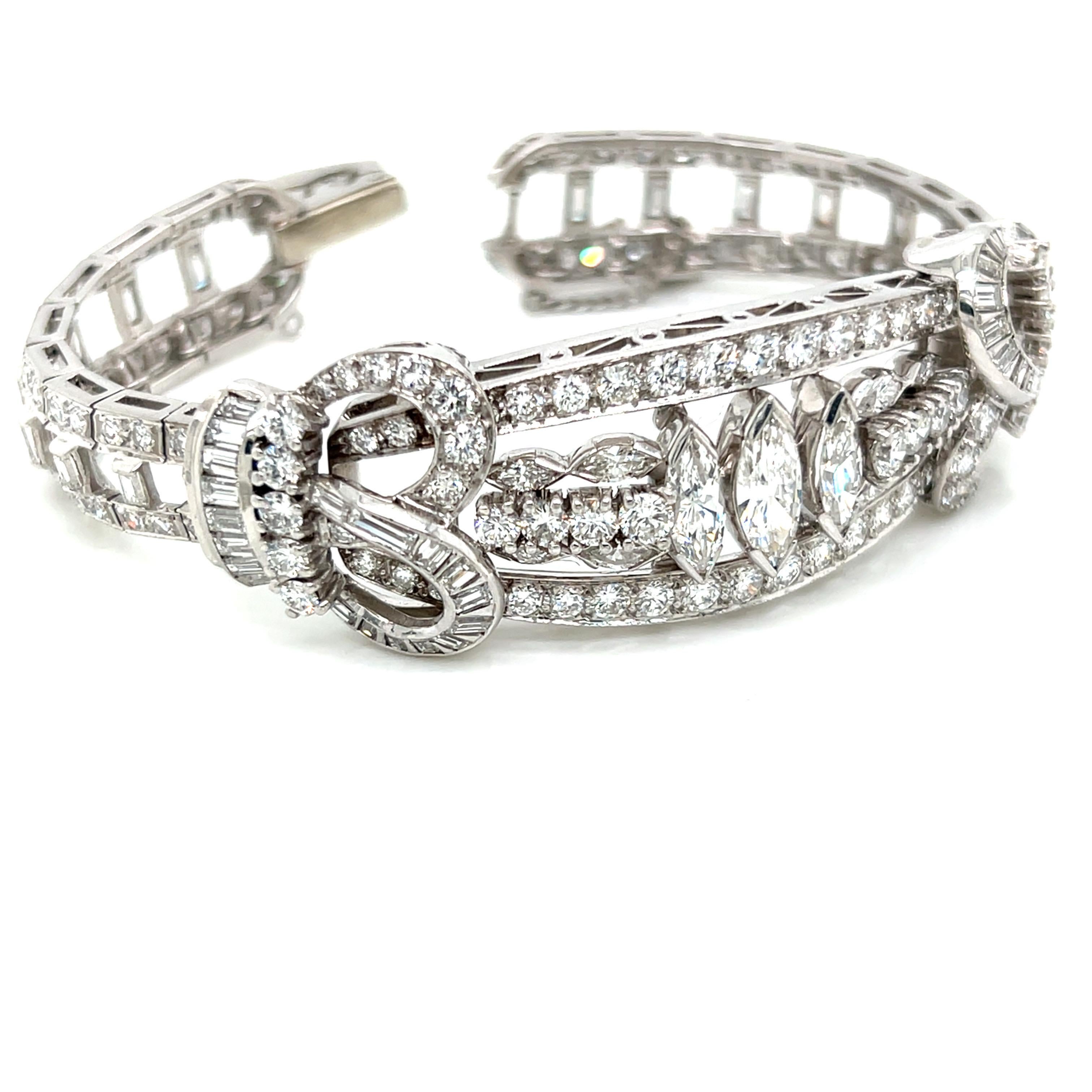 Modern 12 Carat Diamond Round Marquise Baguette 18 Karat Gold Vintage Classic Bracelet For Sale