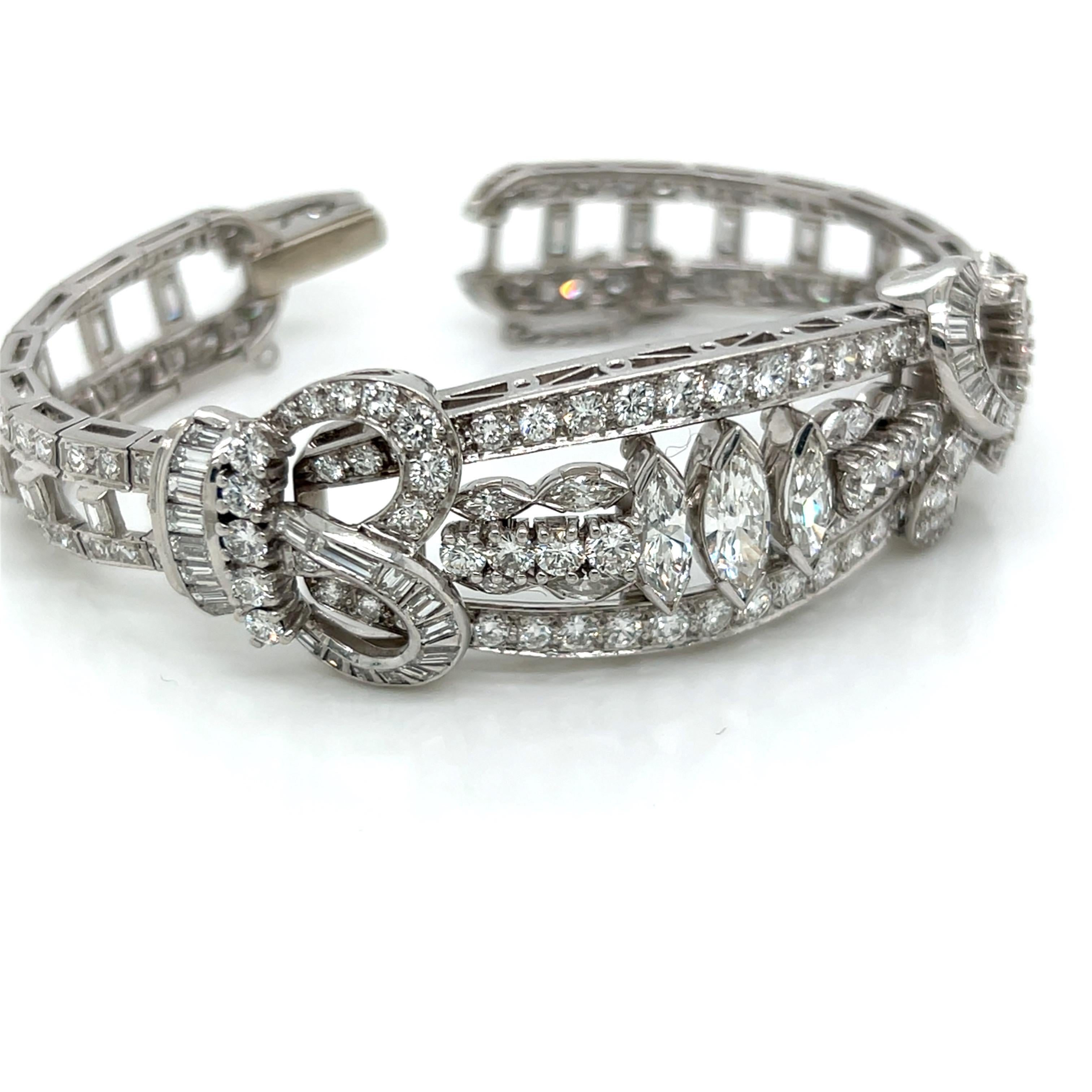 12 Carat Diamond Round Marquise Baguette 18 Karat Gold Vintage Classic Bracelet For Sale 3
