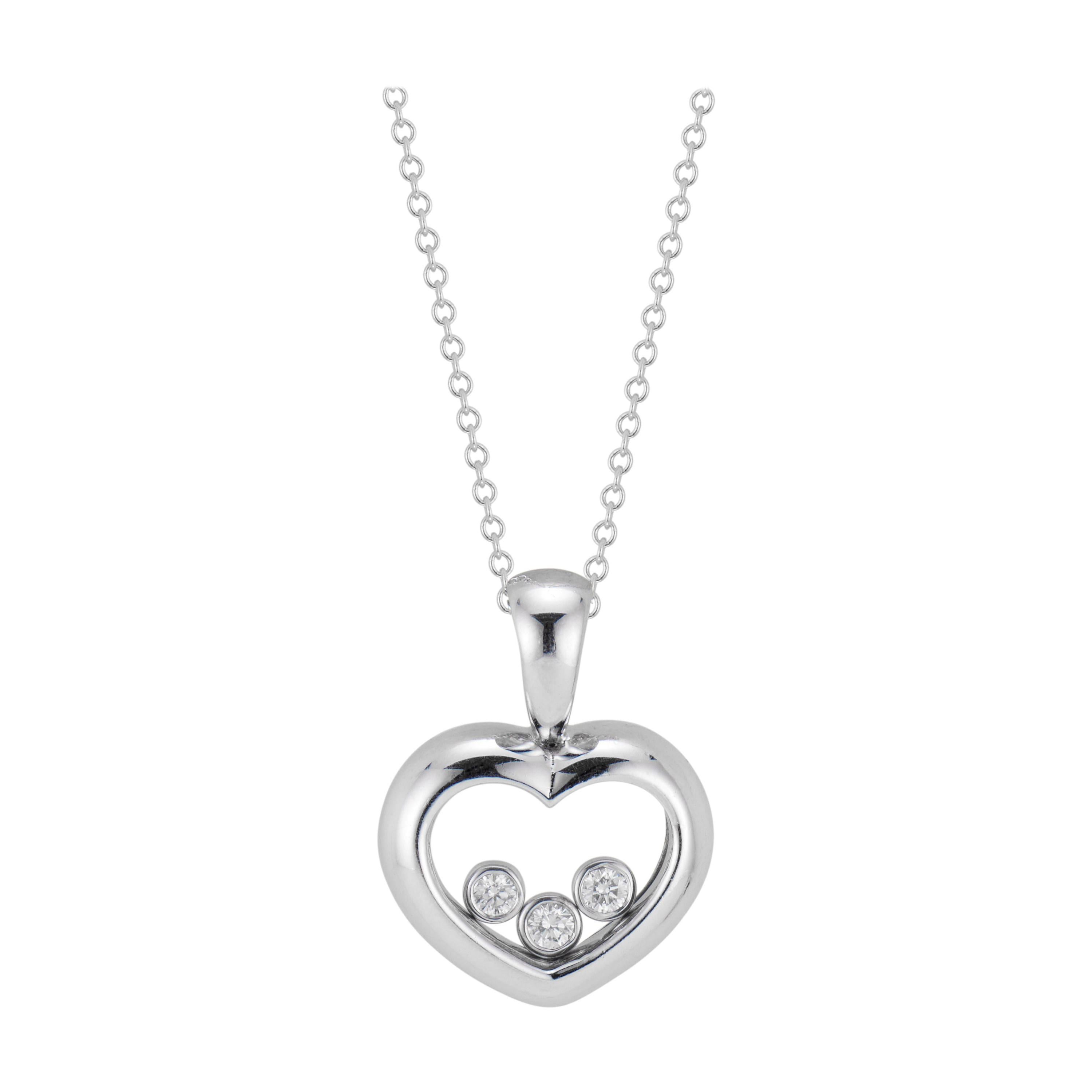 .12 Carat Diamond White Gold Open Heart Pendant Necklace 
