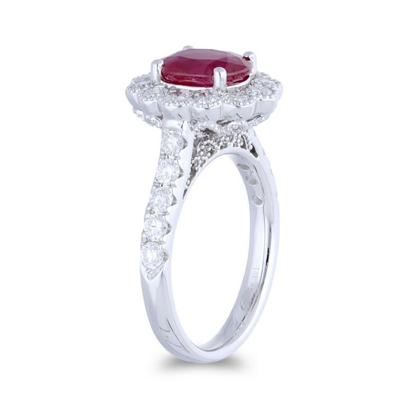 Modern 1.2 Carat Diamonds and 2.2 Carat Ruby Vow Collection Ring in 14K White Gold For Sale