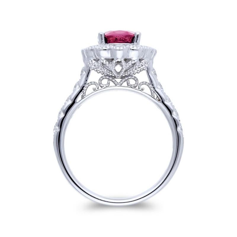 Round Cut 1.2 Carat Diamonds and 2.2 Carat Ruby Vow Collection Ring in 14K White Gold For Sale