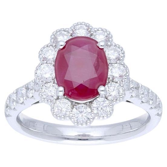 1.2 Carat Diamonds and 2.2 Carat Ruby Vow Collection Ring in 14K White Gold For Sale