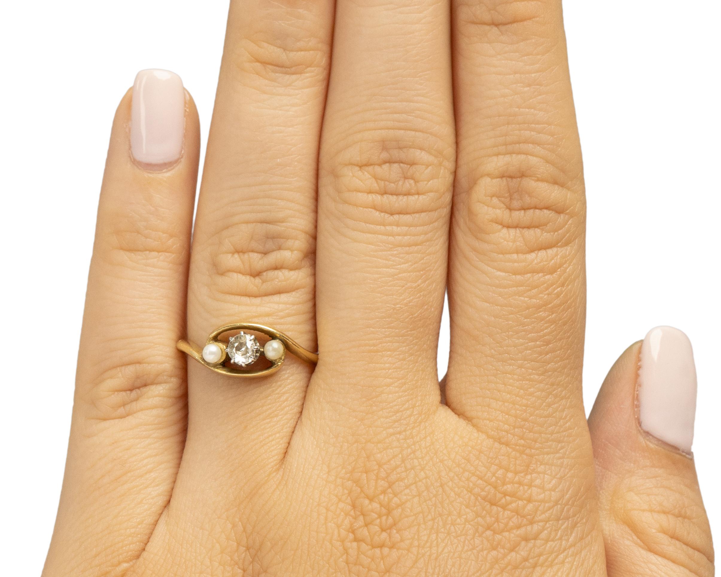 Old European Cut .12 Carat Edwardian Diamond 14 Karat Yellow Gold Engagement Ring For Sale