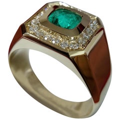 1.2 Carat Emerald and Diamond Gold Engagement Ring