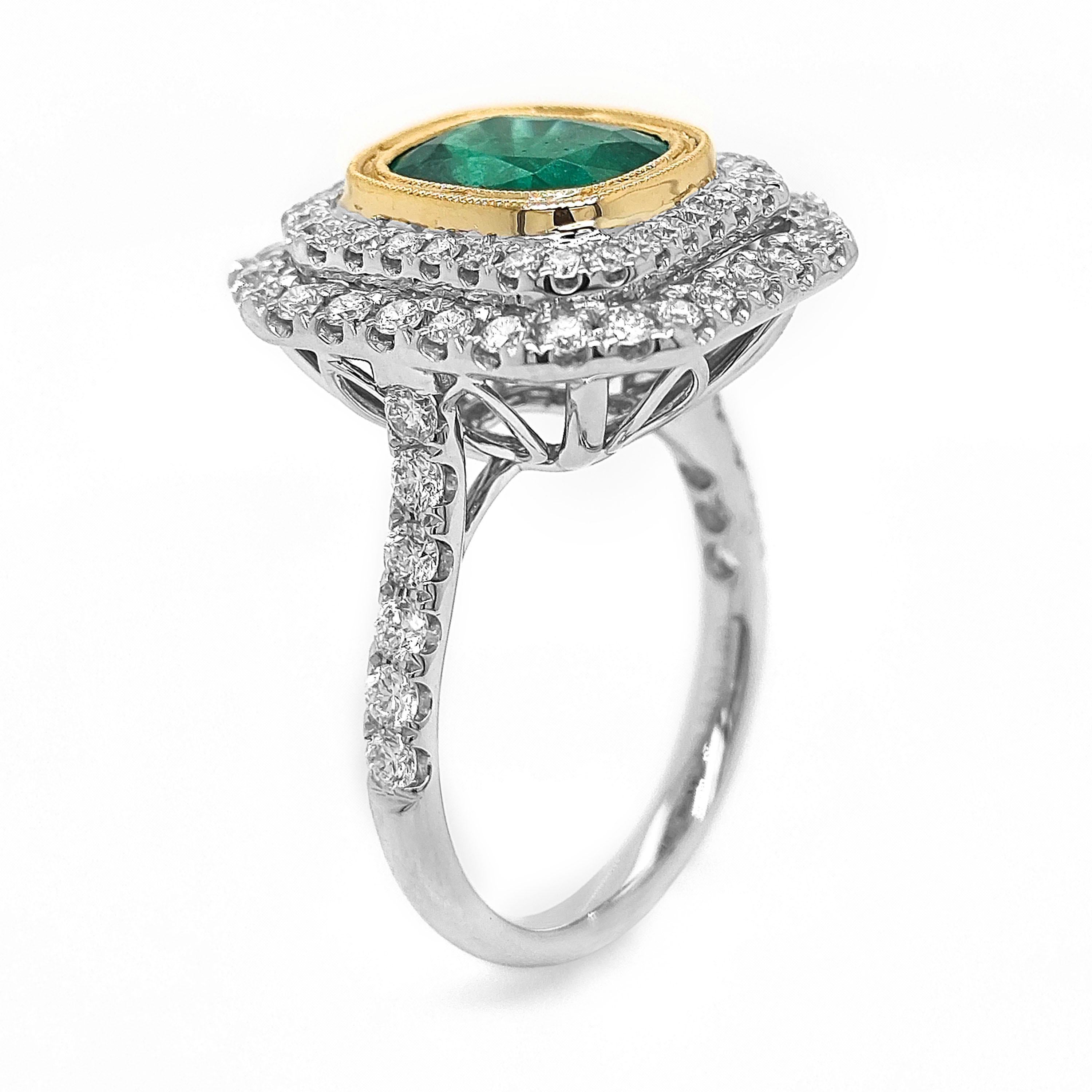 Emerald Cut 1.2 Carat Emerald and Diamond White Gold Ring For Sale