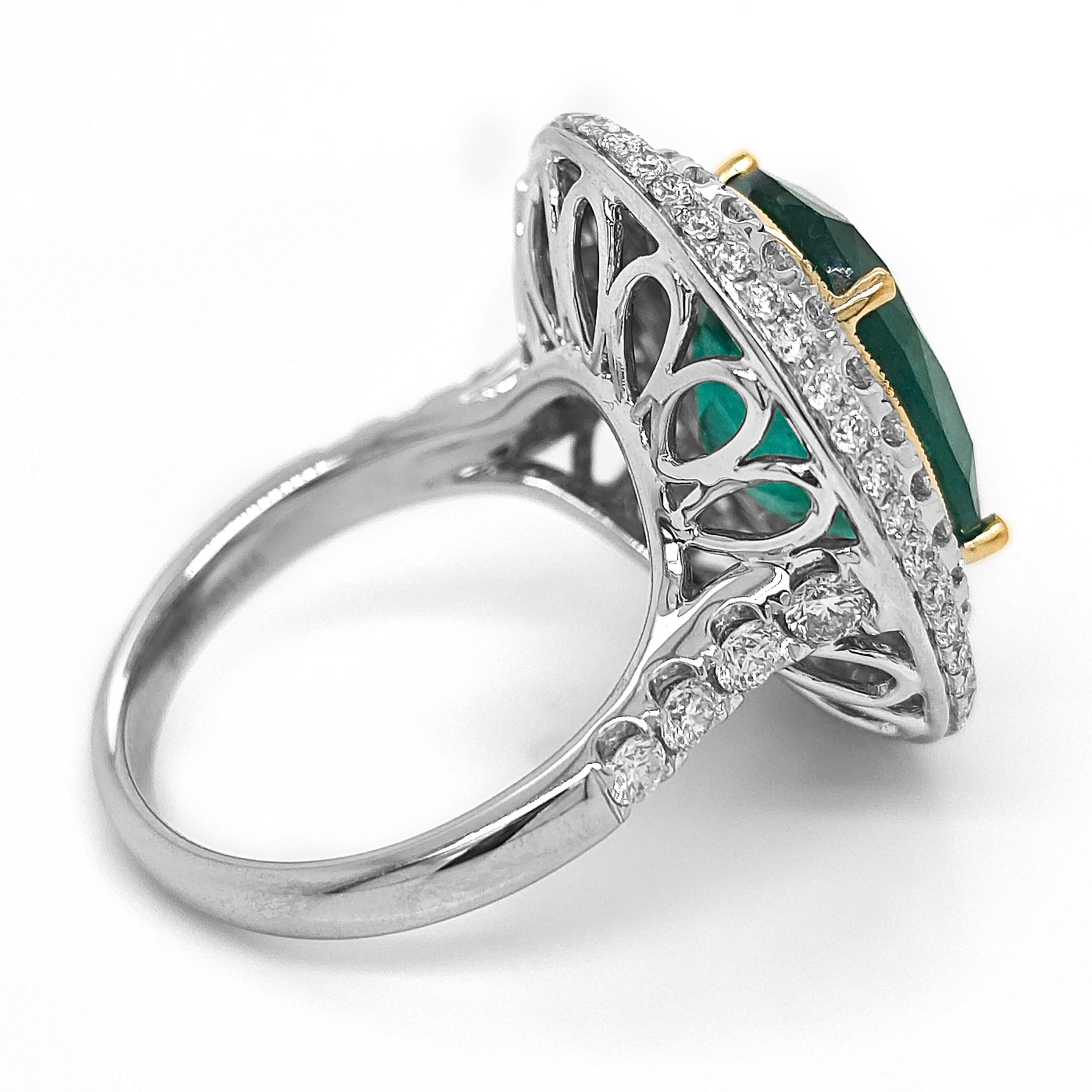 Emerald Cut 1.2 Carat Emerald and Diamond White Gold Ring For Sale