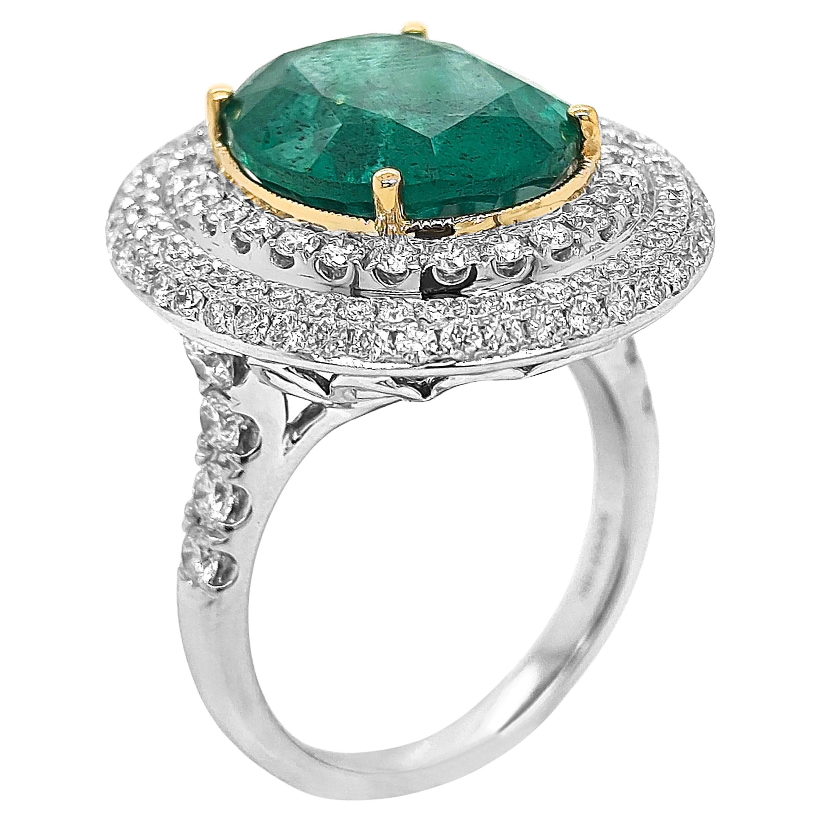 1.2 Carat Emerald and Diamond White Gold Ring