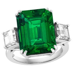 12 Carat Emerald Cut Colombian Emerald and 1.6 Carat Diamond 18 Karat Gold Ring