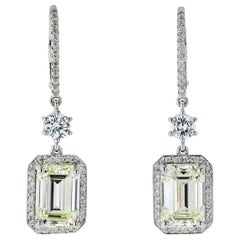 12 Carat Emerald Cut Diamond Drop Dangling Earrings in Platinum