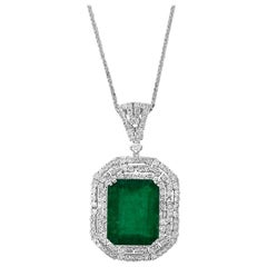 12 Carat Emerald Cut Emerald and Diamond Pendant Necklace Enhancer 18 Karat Gold