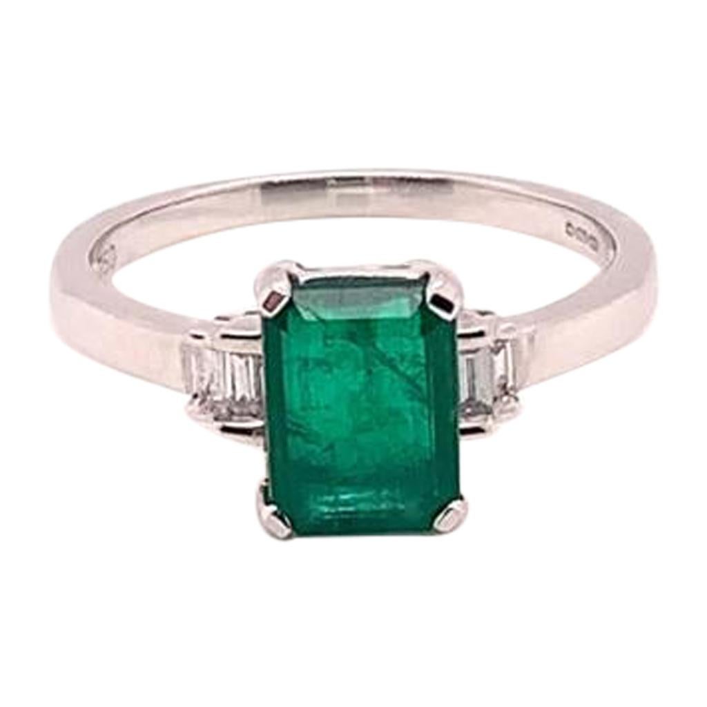 1.2 Carat Emerald Cut Emerald and Diamond Ring in 18K White Gold