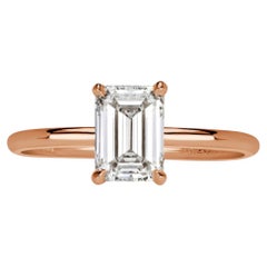 1.2 Carat Emerald Diamond Ring 14K White Gold Classic Charm Signature