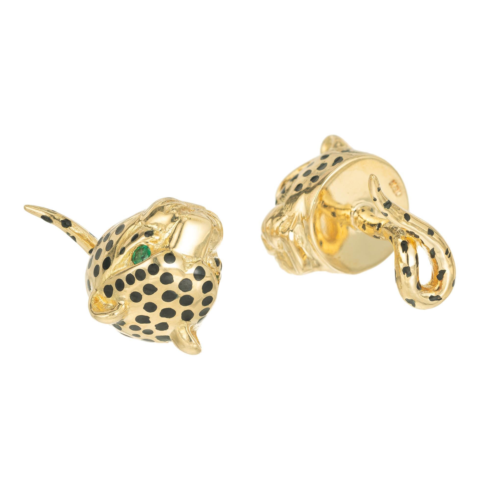 Gemelli da uomo Panther in oro giallo smeraldo da .12 carati In condizioni ottime in vendita a Stamford, CT