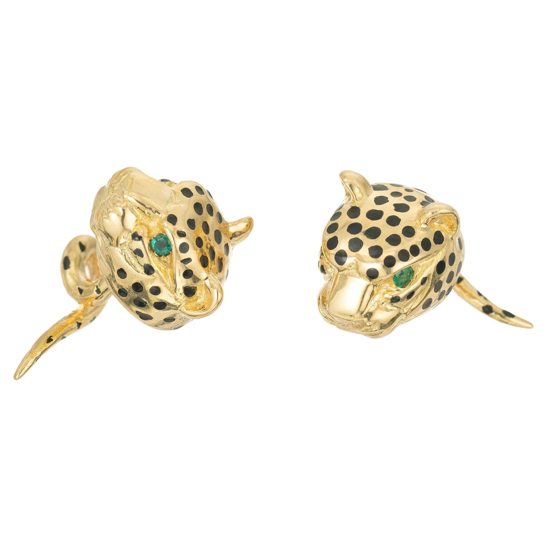 .12 Carat Emerald Yellow Gold Panther Men's Cufflinks