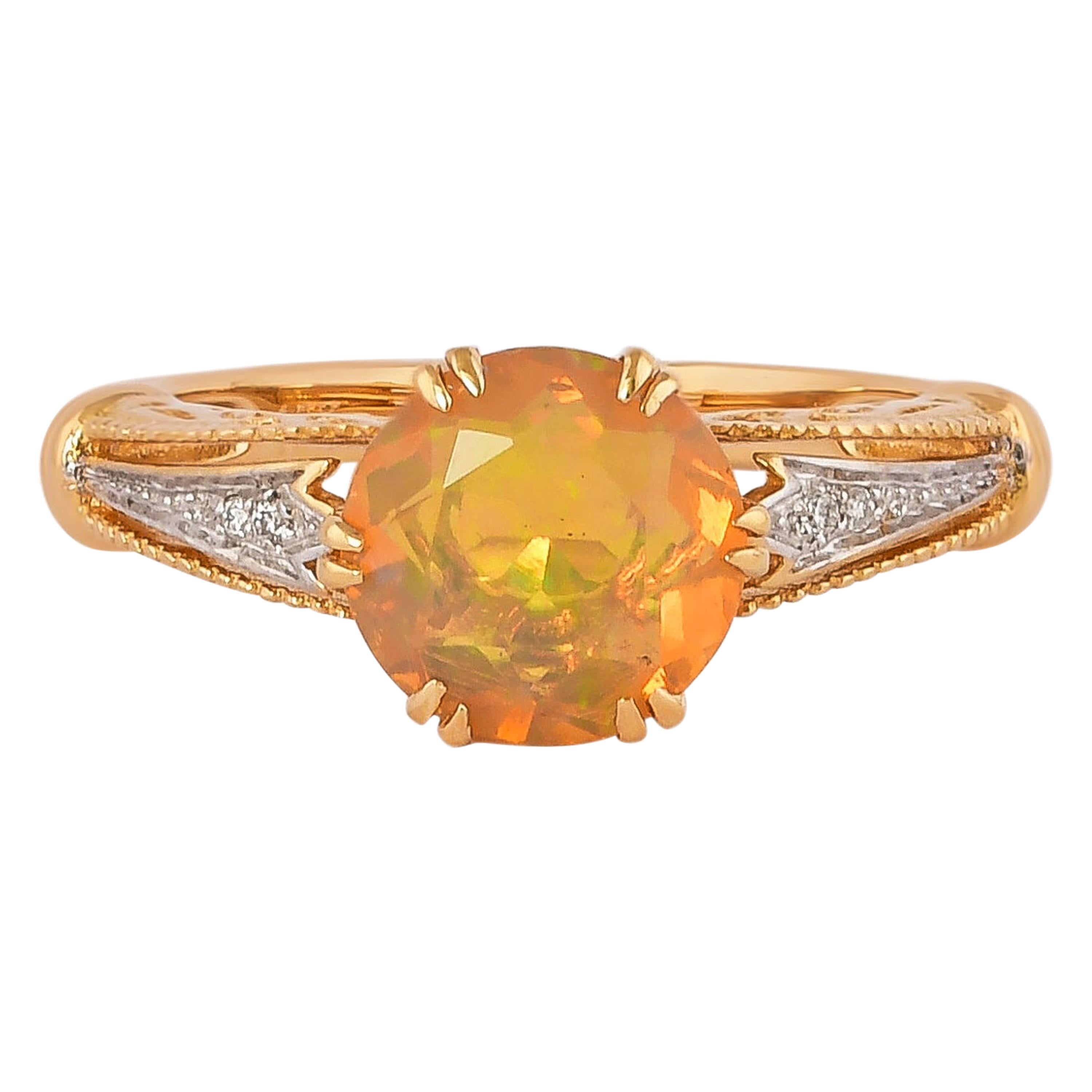 1.2 Carat Ethiopian Opal with Diamond Ring in 18 Karat Yellow Gold