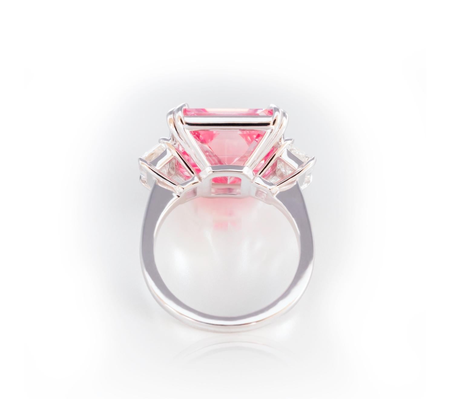 Women's 12 Carat Fancy Intense Pink Diamond Cocktail Ring with Emerald Cut GIA For Sale