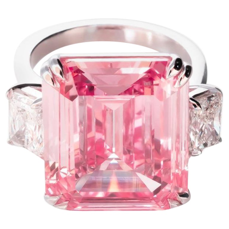 12 Carat Fancy Intense Pink Diamond Cocktail Ring with Emerald Cut GIA For Sale