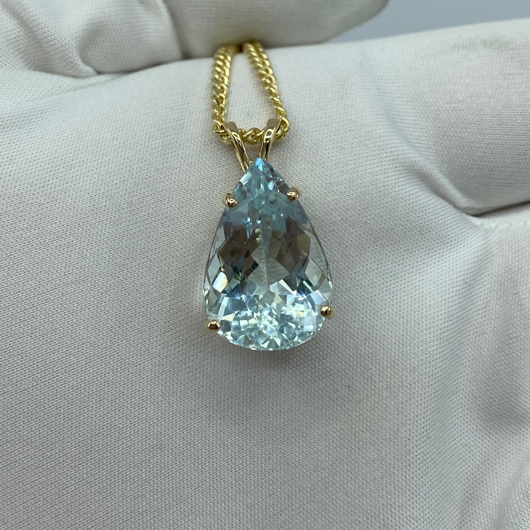 12 Carat Fine Blue Aquamarine Pear Teardrop Cut Yellow Gold Pendant Necklace 4