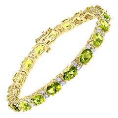 12 Carat Genuine Natural Peridot Tennis Bracelet 14 Karat Yellow Gold