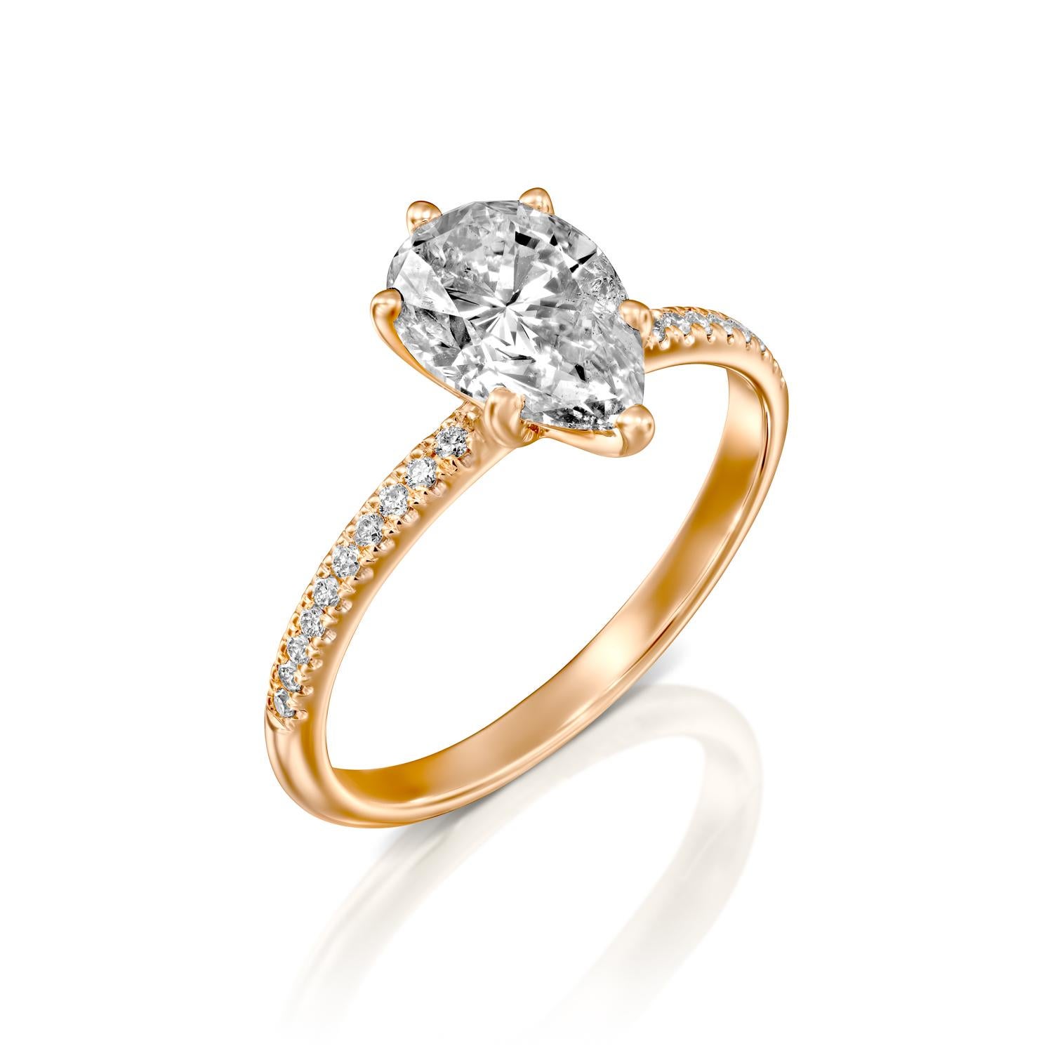 Spectacular vintage style ring features a solitaire GIA certified diamond. Ring features a 1 carat pear cut 100% eye clean natural diamond of F-G color and VS2-SI1 clarity and it is accented by diamonds of approx. 0.20 total carat weight. Set in a