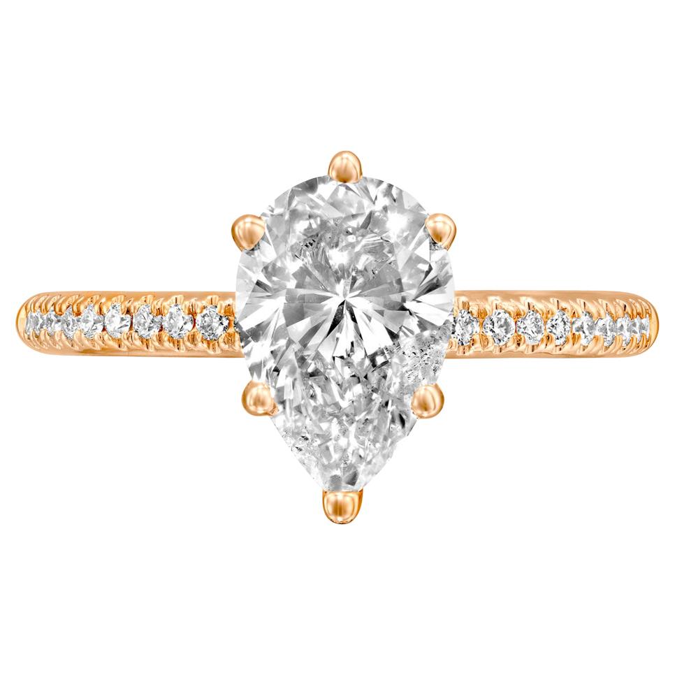 1.2 Carat GIA Pear Diamond Engagement Ring, Drop Shape Solitaire Diamond Ring