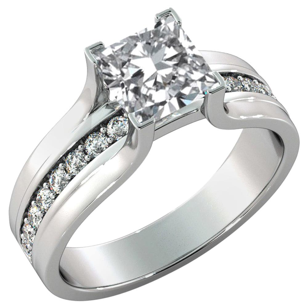 1.2 Carat GIA Princess Diamond Engagement Ring, Bridge Channel Set Diamond Ring