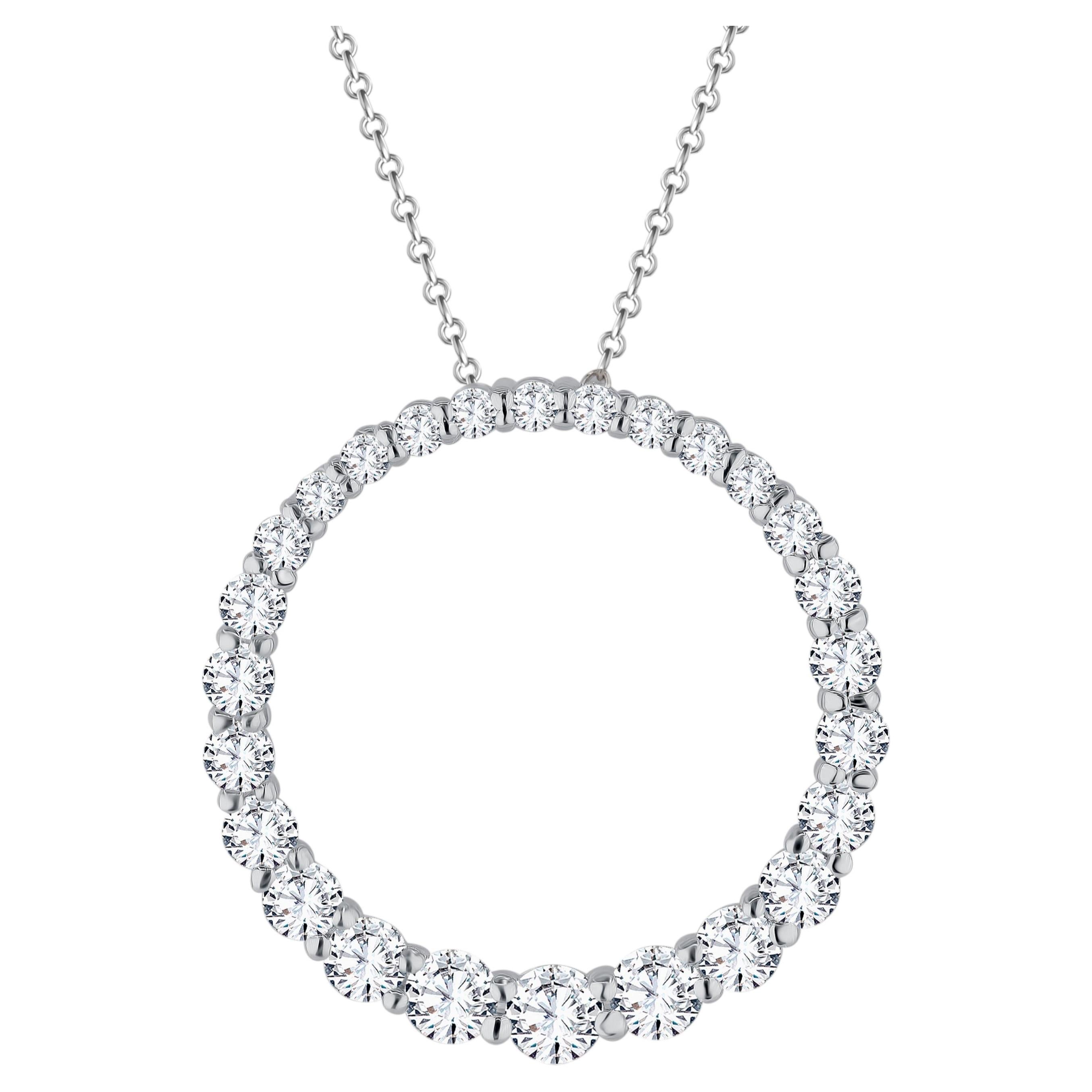 Pendentif Circle Frame en or blanc 14k avec diamant rond gradué de 1,2 carat ref1069 en vente