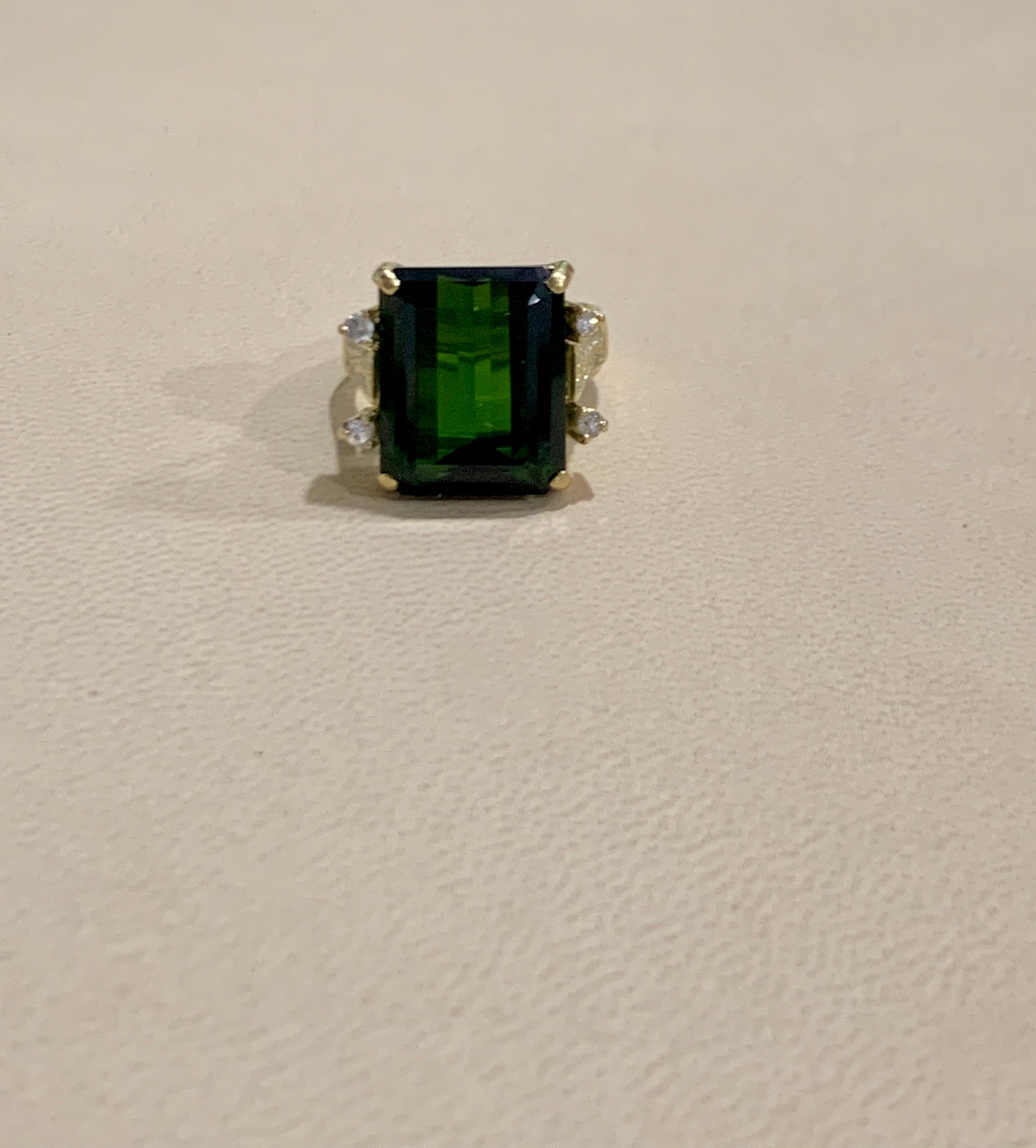 12 + Carat Green Tourmaline and 0.50 Ct Diamond Cocktail Ring 18K Yellow Gold 2