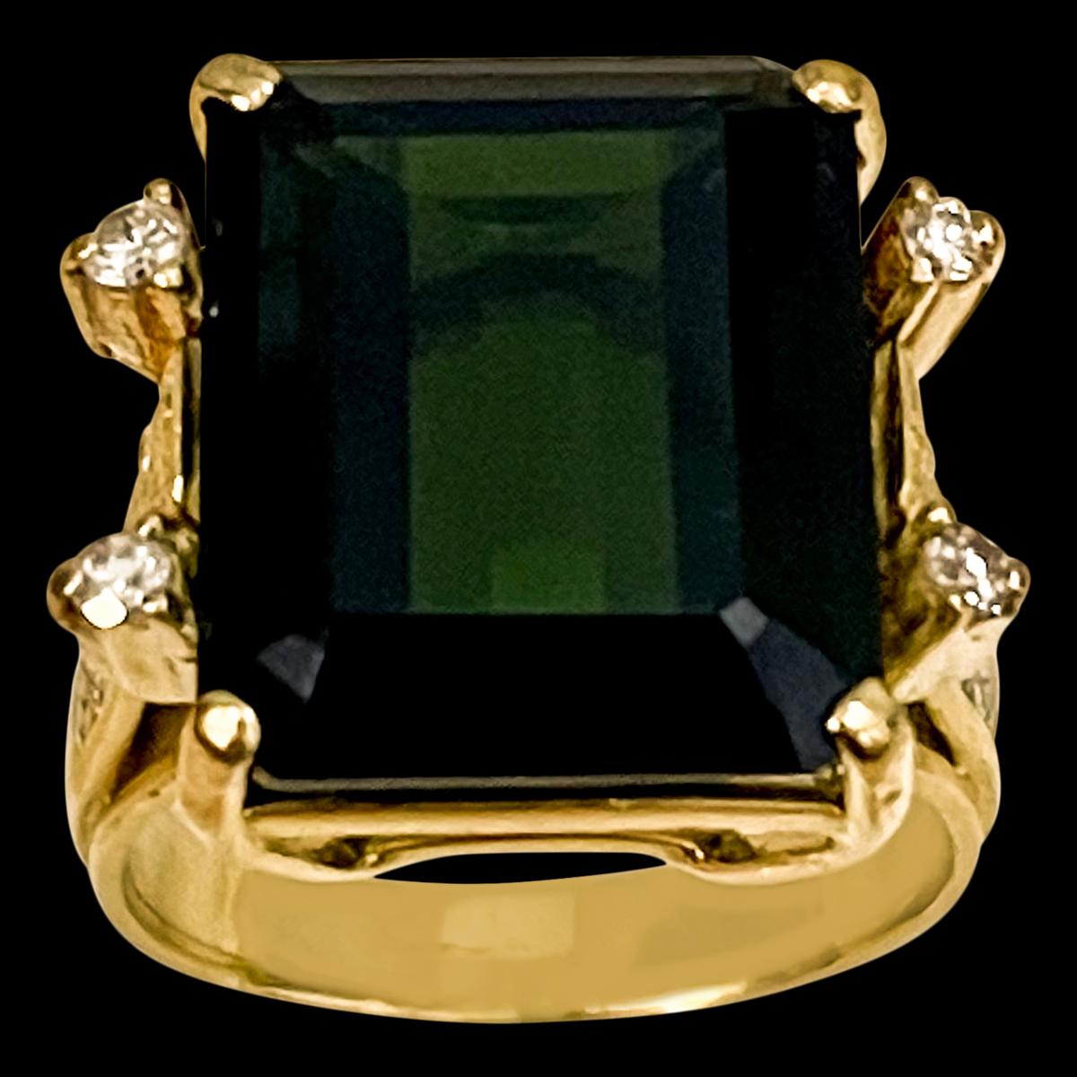 12 + Carat Green Tourmaline and 0.50 Ct Diamond Cocktail Ring 18K Yellow Gold 13