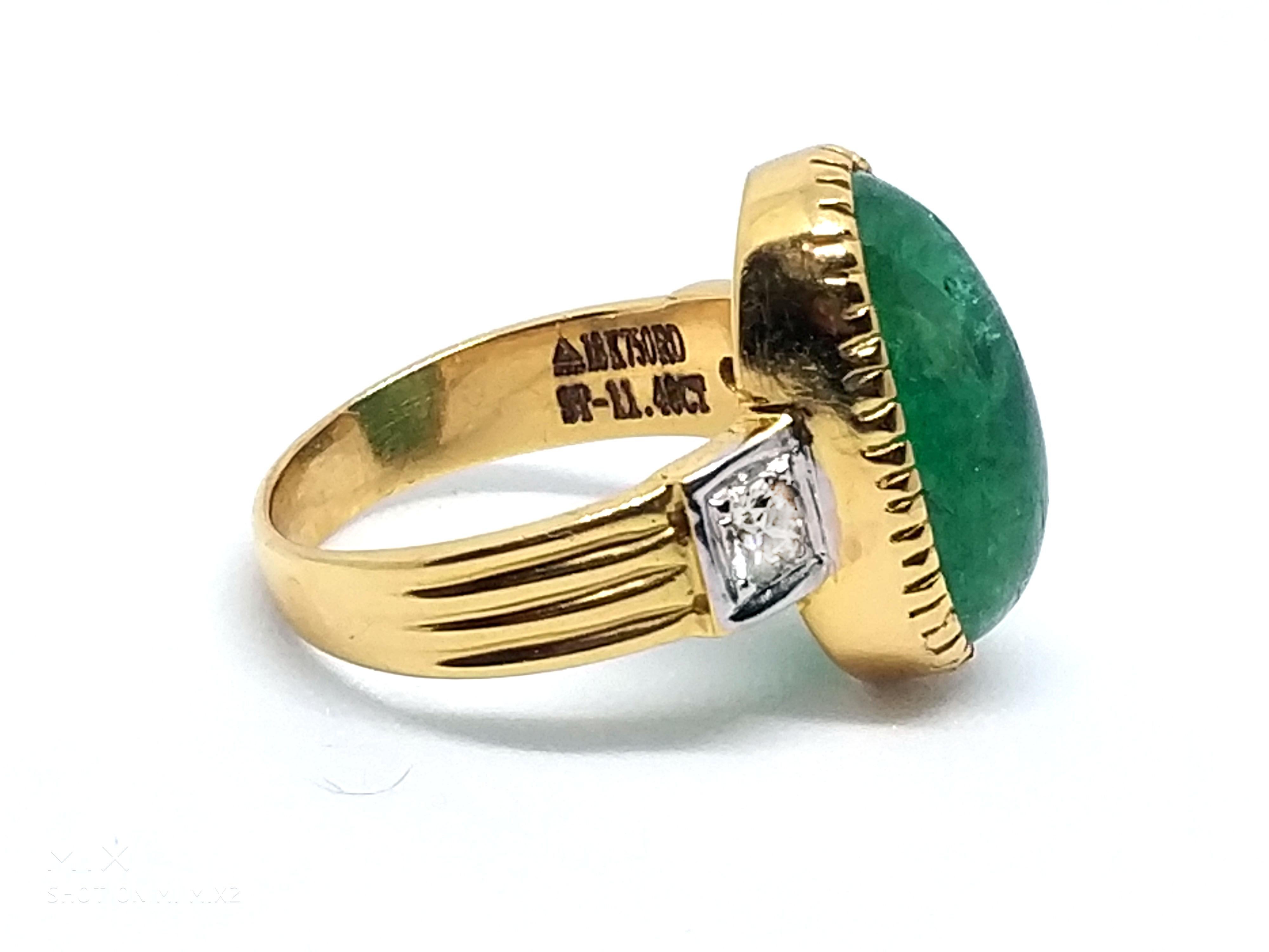 Art Deco 12 Carat Intense Green Emerald and Diamond Ring, circa 1940 For Sale