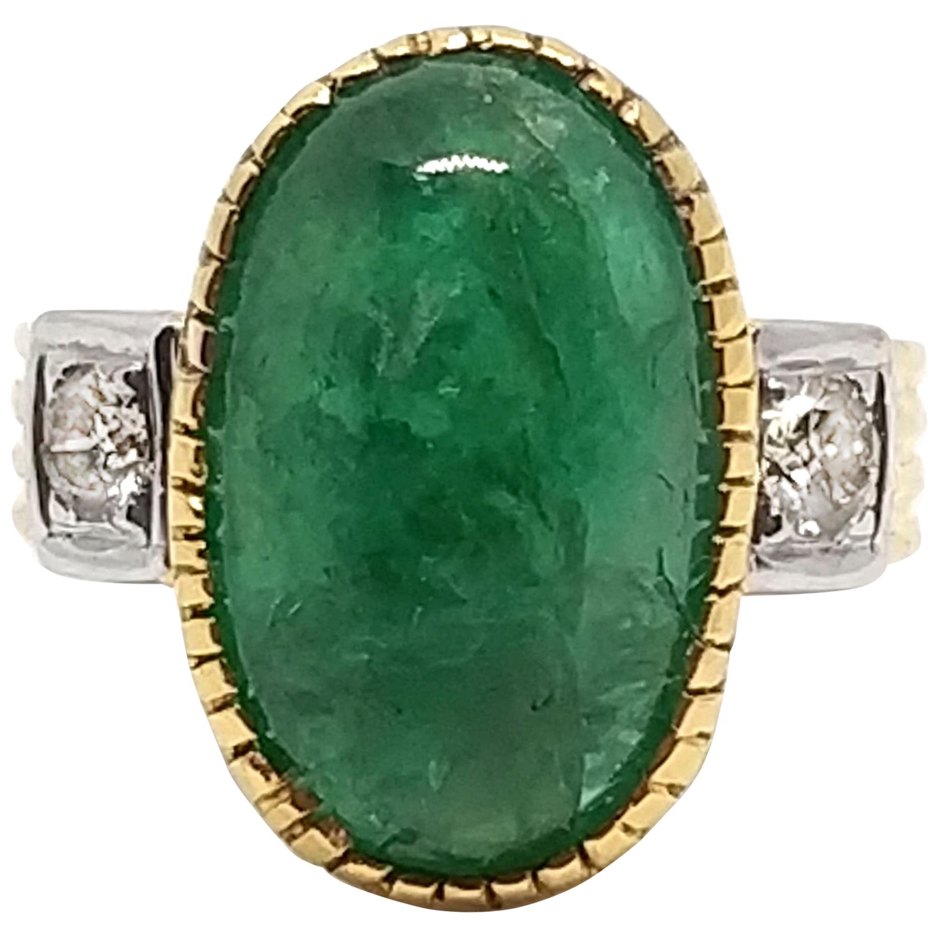 12 Carat Intense Green Emerald and Diamond Ring, circa 1940 For Sale
