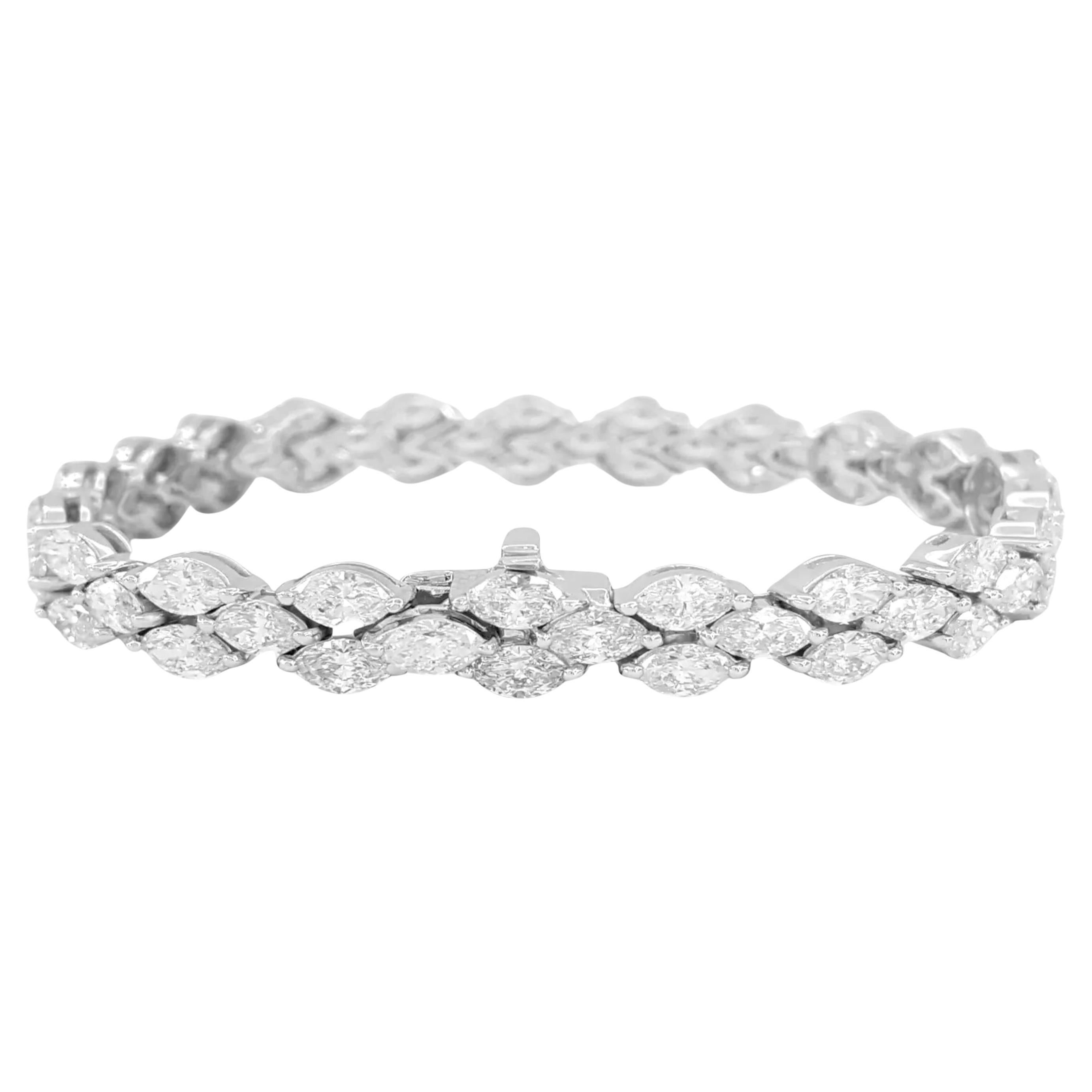 12 Carat Marquise Diamond 18K White Gold Tennis Bracelet In New Condition For Sale In Chicago, IL