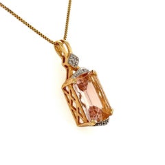 12 Carat Morganite and Diamond Link Chain Gold Pendant Necklace