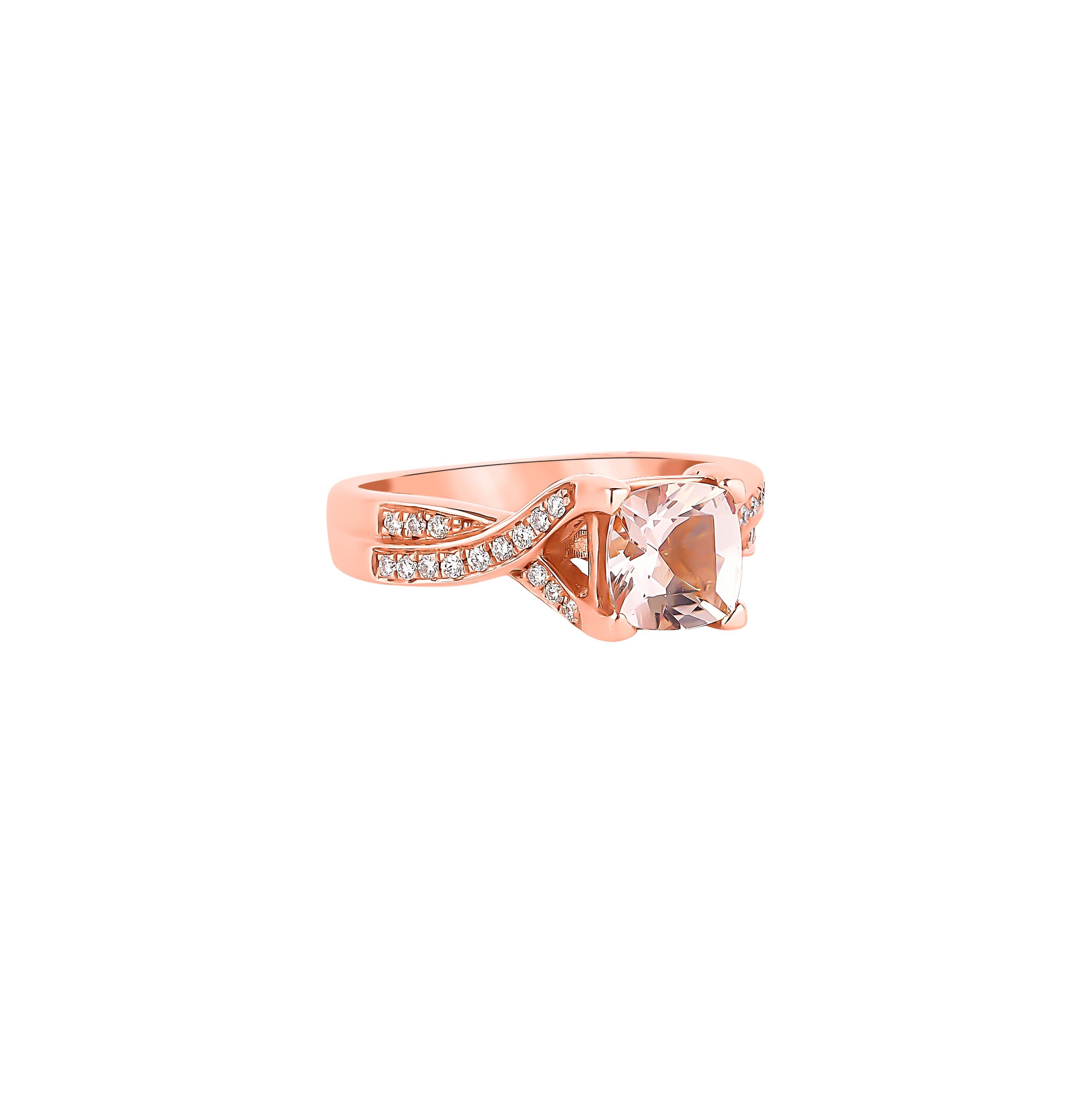 This collection features an array of magnificent morganites! Accented with diamonds these rings are made in rose gold and present a classic yet elegant look. 

Classic morganite ring in 18K rose gold with diamonds. 

Morganite: 1.28 carat cushion