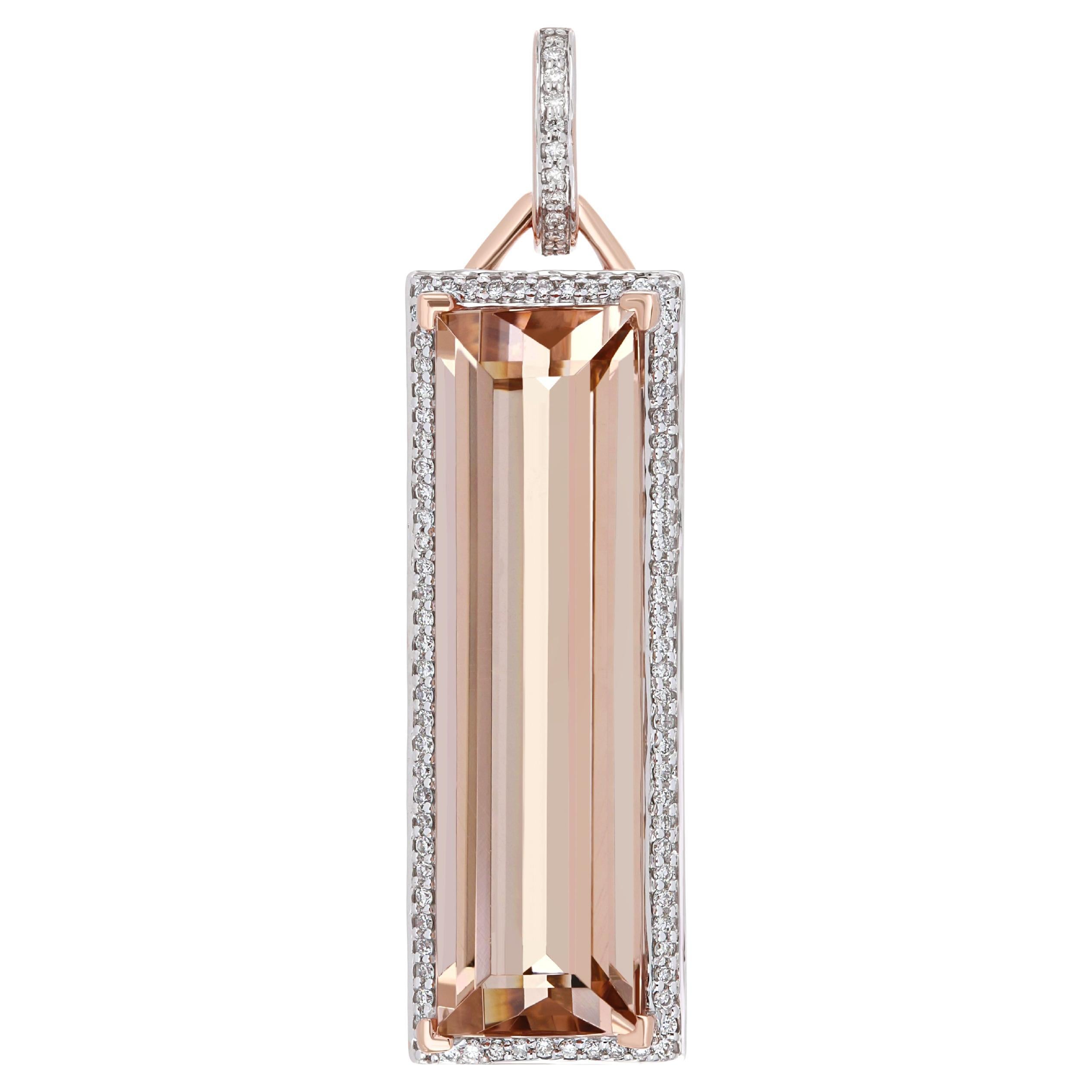 12 Carat Morganite Pendant with Diamonds in 14 Karat Rose Gold Handcraft jewelry For Sale