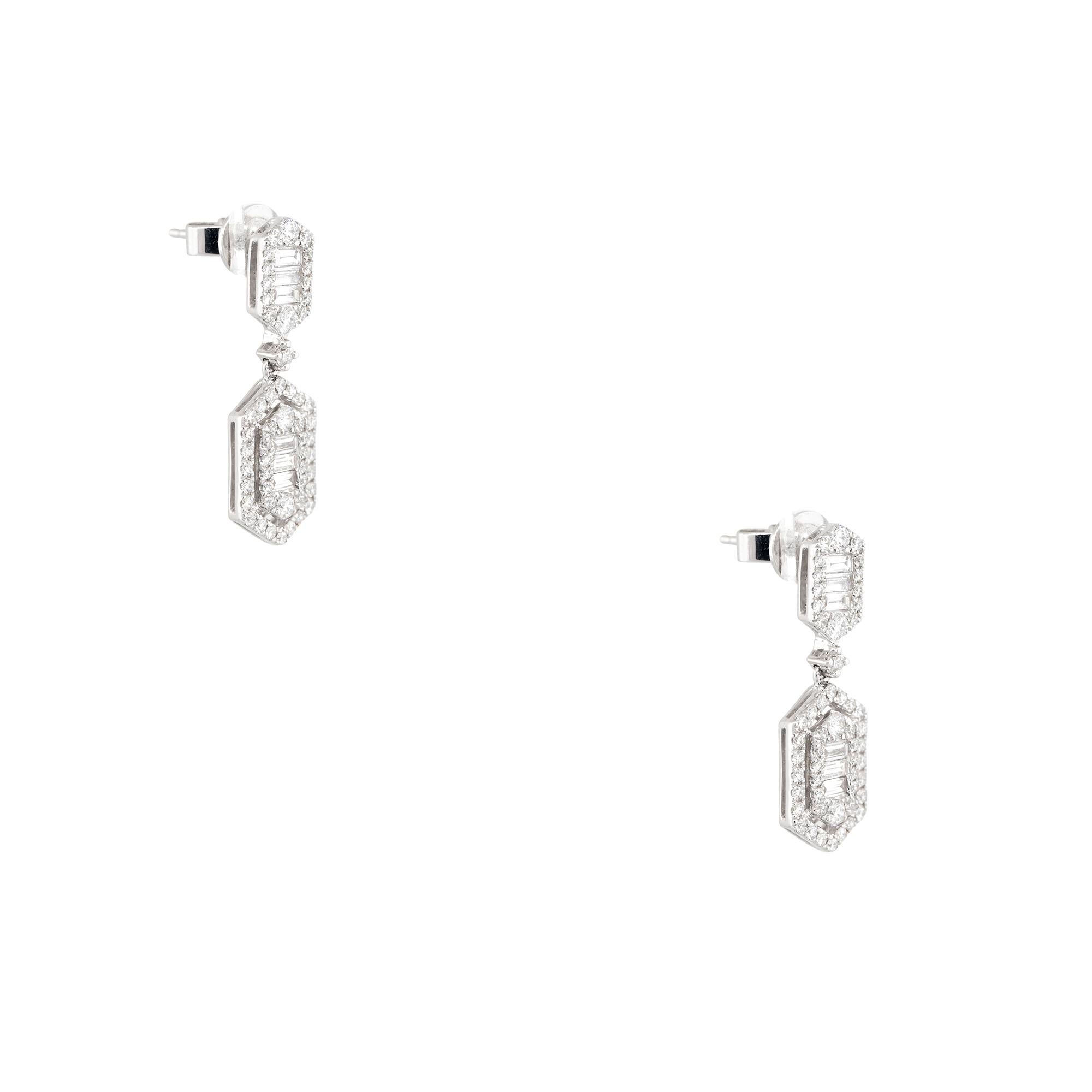 Round Cut 1.2 Carat Multi-Shape Mosaic Diamond Drop Earrings 18 Karat in Stock For Sale