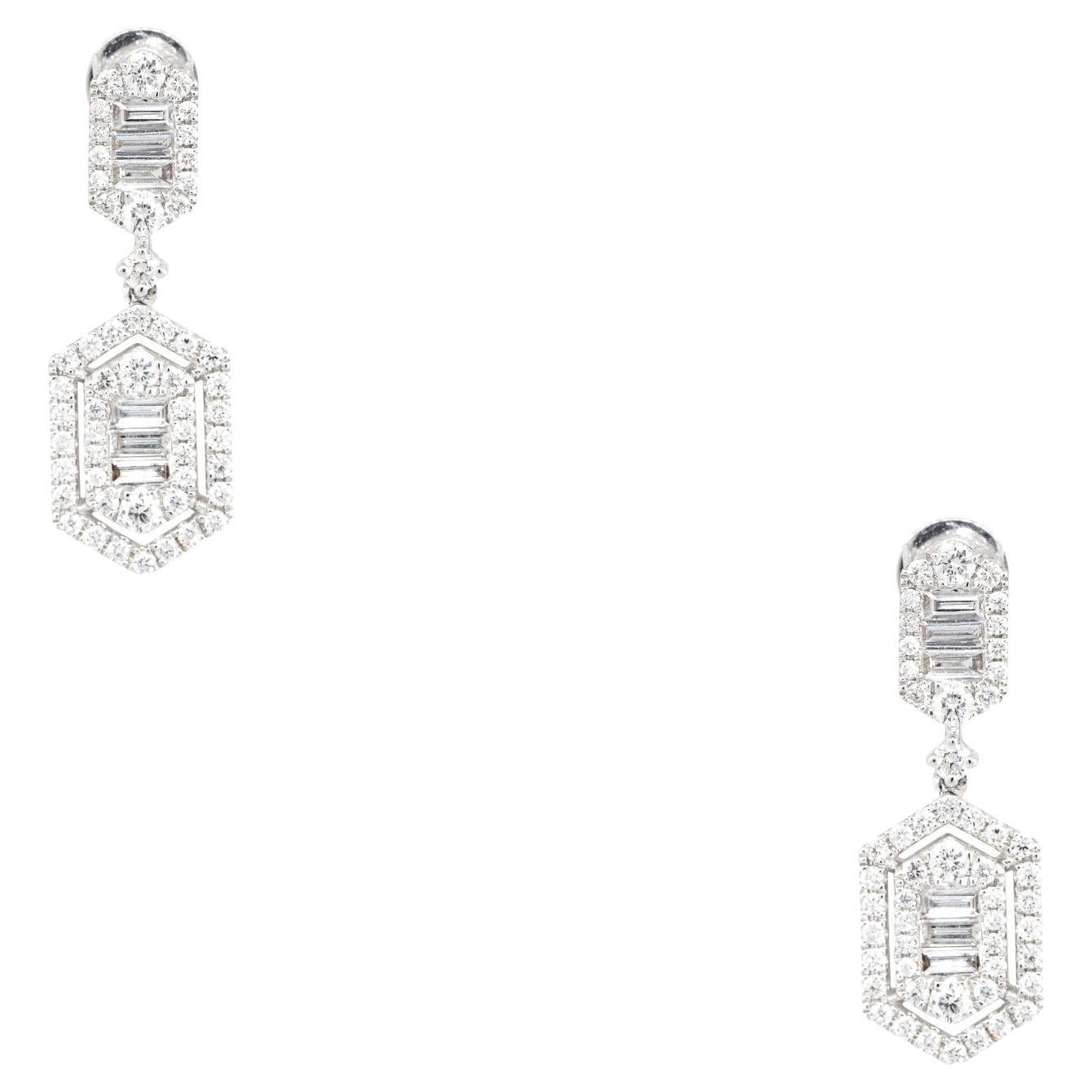 1.2 Carat Multi-Shape Mosaic Diamond Drop Earrings 18 Karat in Stock For Sale