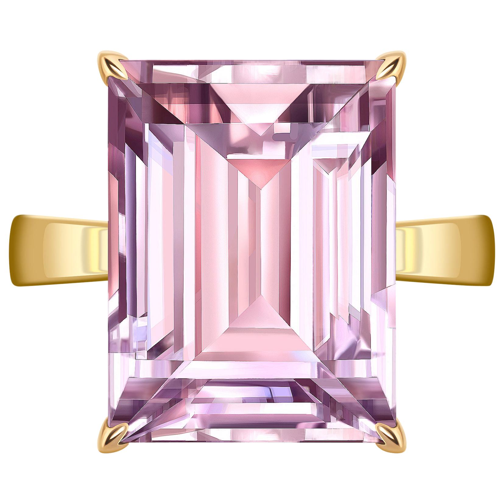 12 Carat Natural Amethyst Rose de France 14 Karat Rose Gold Cocktail Ring For Sale