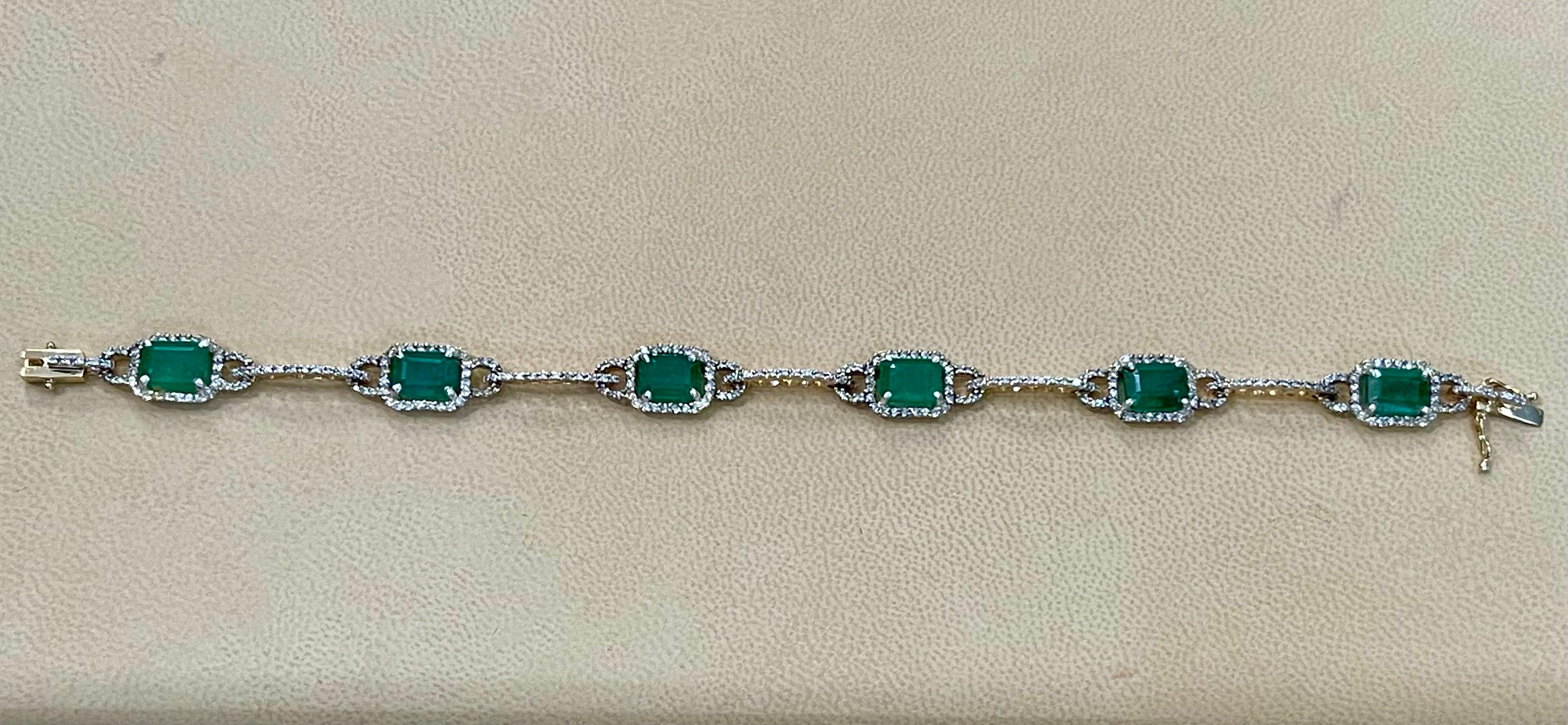Women's 12 Carat Natural Brazil Emerald & 2.5 Ct Diamond Tennis Bracelet 14 Karat Y Gold