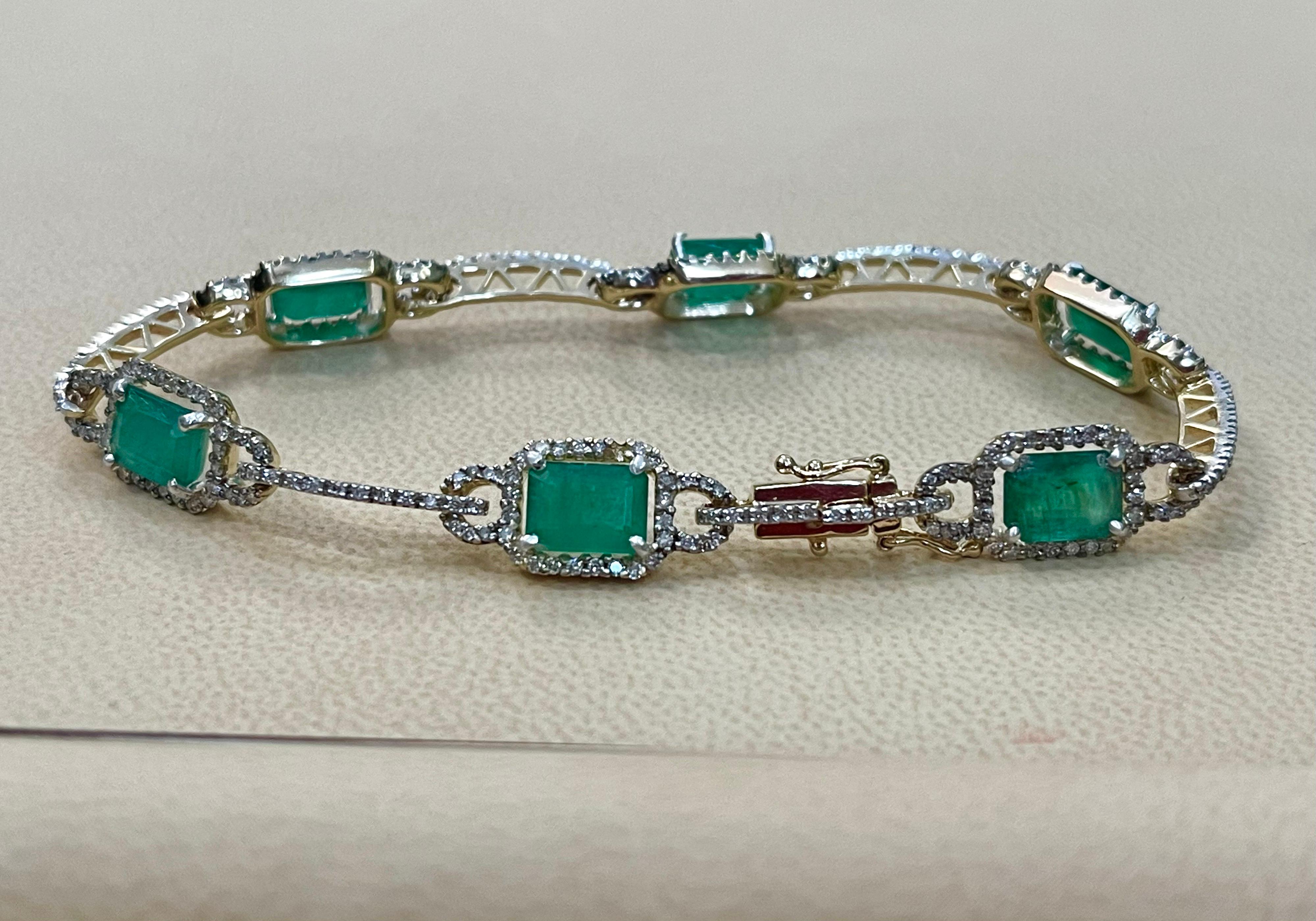 12 Carat Natural Brazil Emerald & 2.5 Ct Diamond Tennis Bracelet 14 Karat Y Gold 1