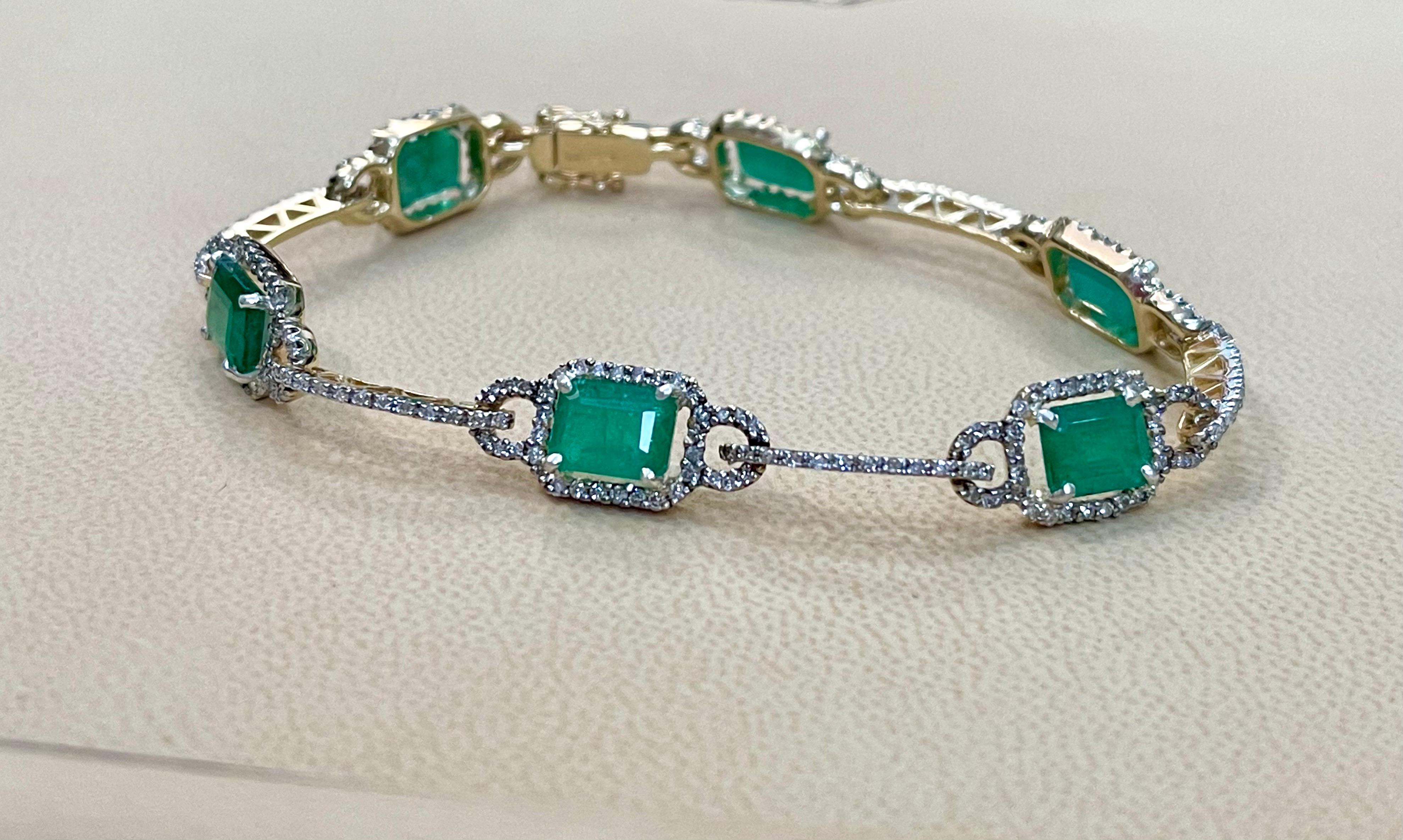 12 Carat Natural Brazil Emerald & 2.5 Ct Diamond Tennis Bracelet 14 Karat Y Gold 3