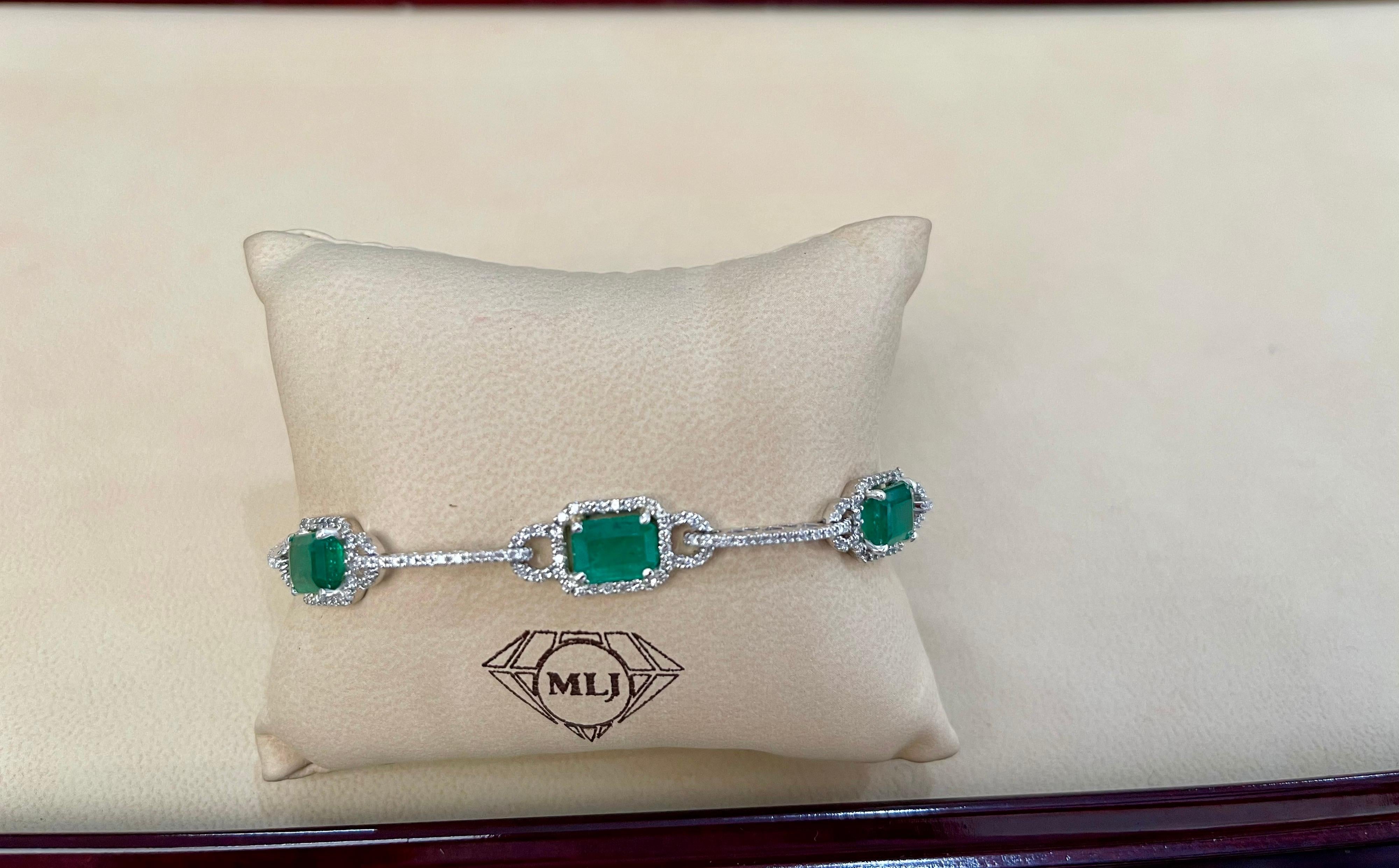 12 Carat Natural Brazil Emerald & 2.5 Ct Diamond Tennis Bracelet 14 Karat Y Gold 4