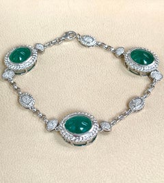 12 Carat Natural Zambian Emerald Cabochon Tennis Bracelet 14 Karat White Gold